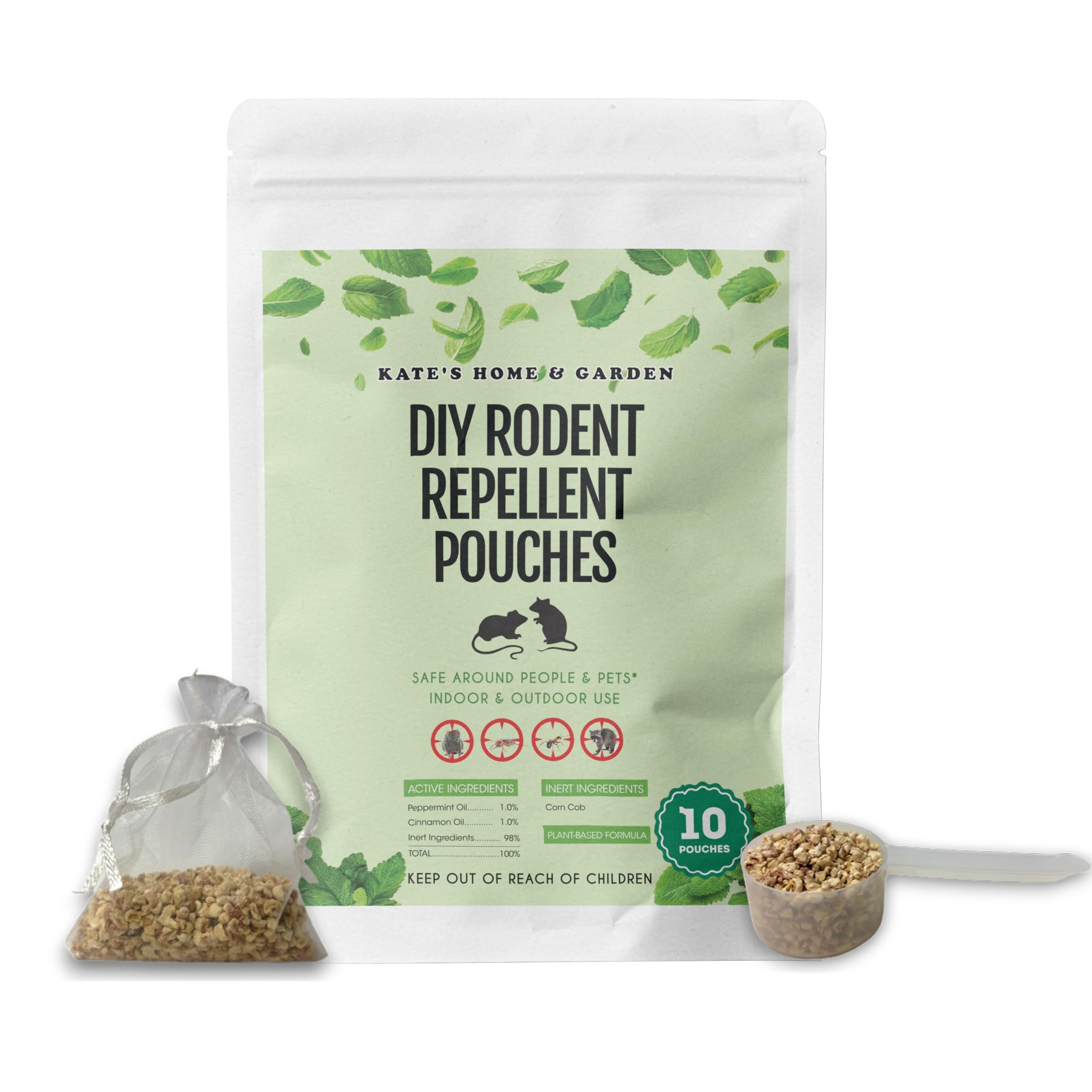 Kate's Home & Garden DIY Peppermint Oil Rodent Repellent Pouches (10 Pouches). Mouse Repellent Indoor with Peppermint Oil & Cinnamon Oil to Repel Mice, Vamoose & Rats. Non-Toxic, Natural, Made in USA