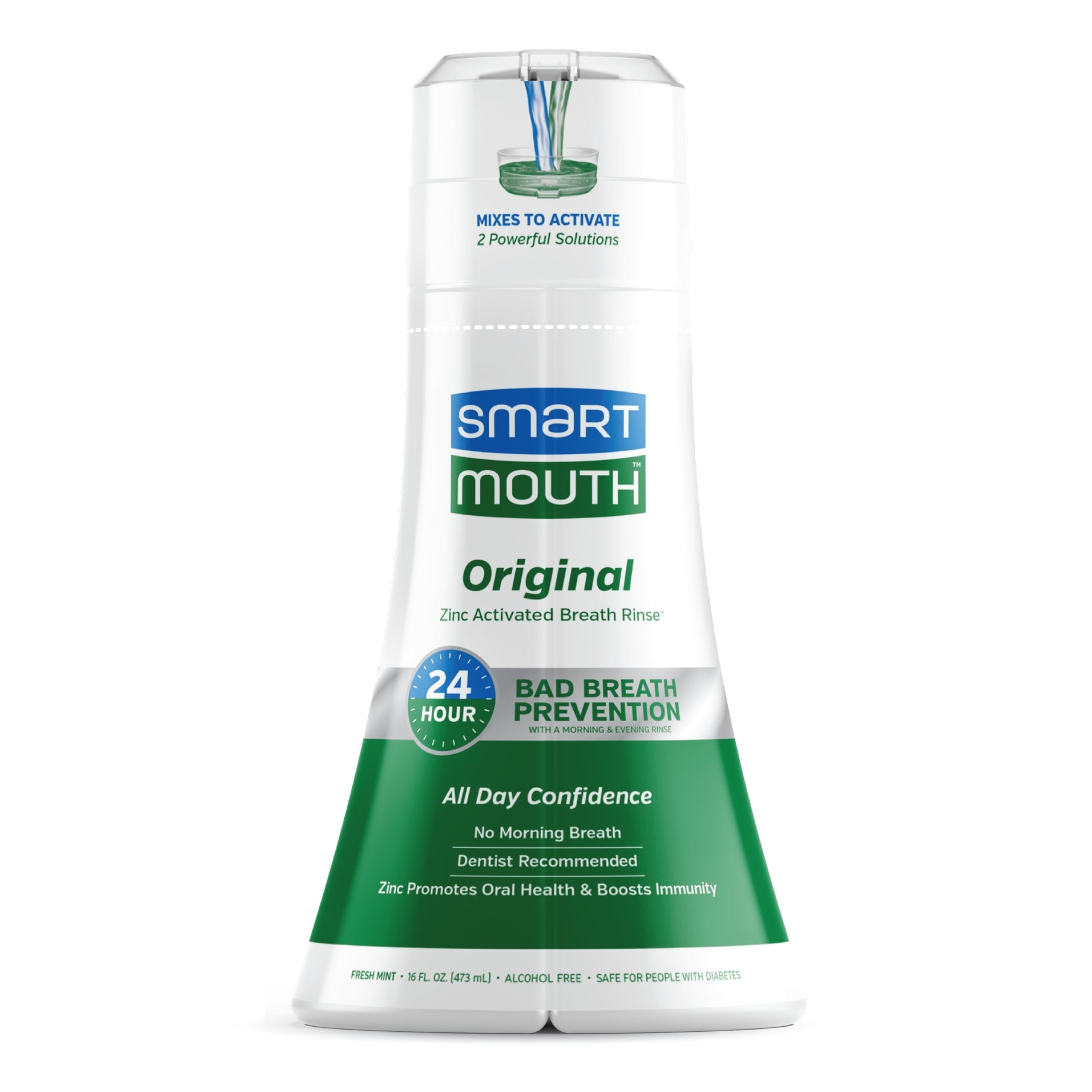 SmartMouth Original Activated Mouthwash - Adult Mouthwash for Fresh Breath - Oral Rinse for 24-Hour Bad Breath Relief with Twice Daily Use - Fresh Mint Flavor, 16 fl oz