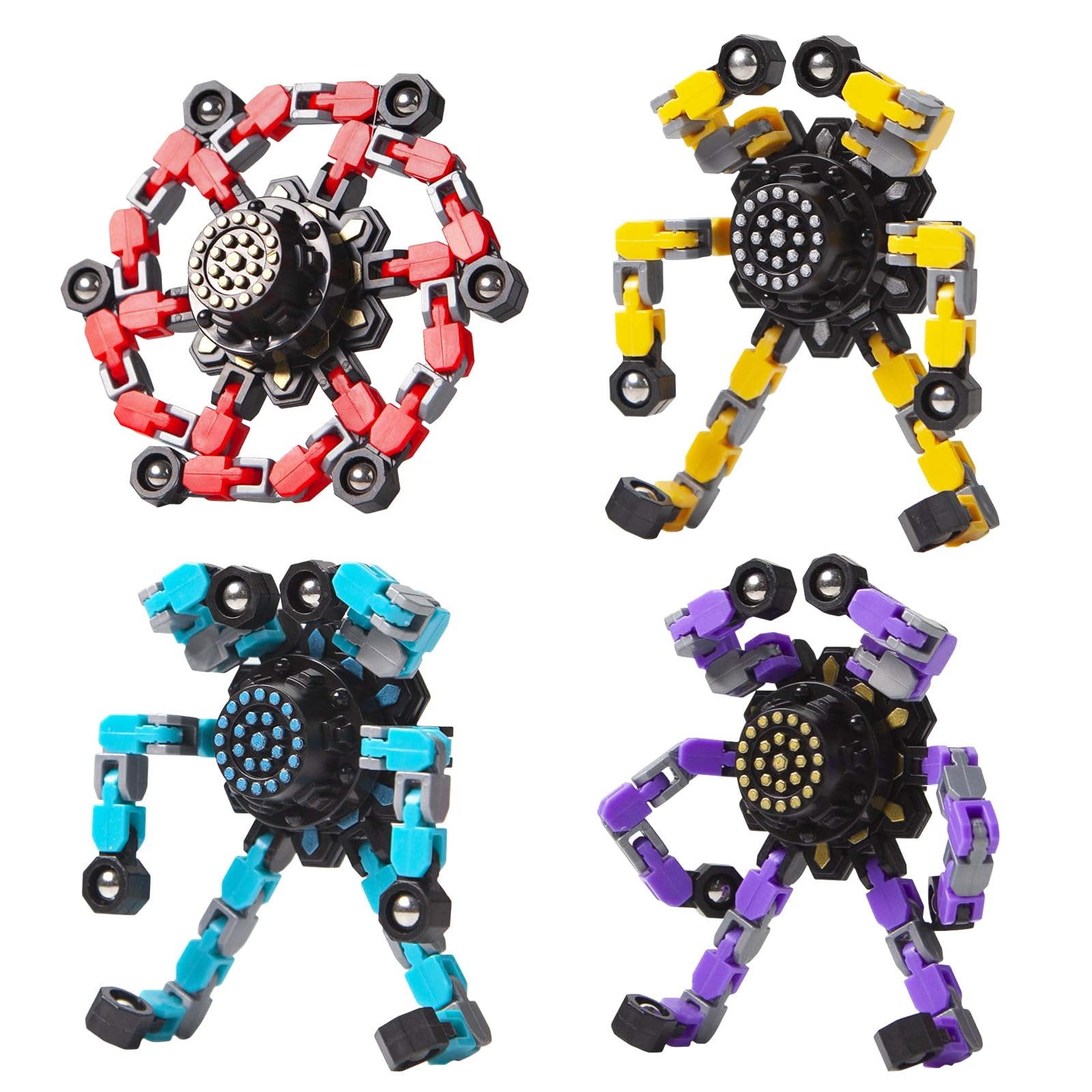 Gokeey Transformable Fidget Spinners 4 Pcs for Kids and Adults Stress Relief Sensory Toys for Boys and Girls Fingertip Gyros for Party Favors Stocking Stuffers Bulk for Kids