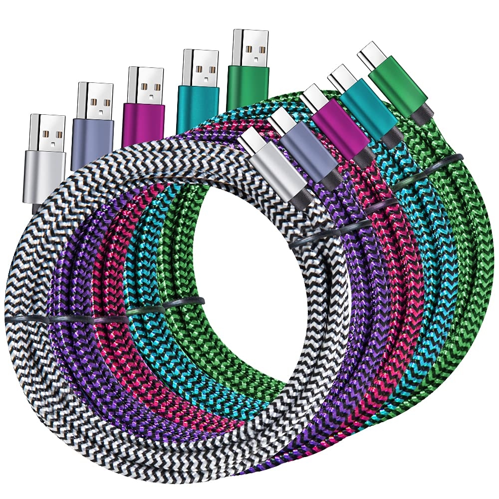 QQLIKE USB Type c Cable, 5 Pack (6FT) Nylon Braided USB C Cables 3A Fast Charging Charger for Samsung Galaxy S9/S8 Note8/9 20 10 S21 S20 S10 Plus C Cord