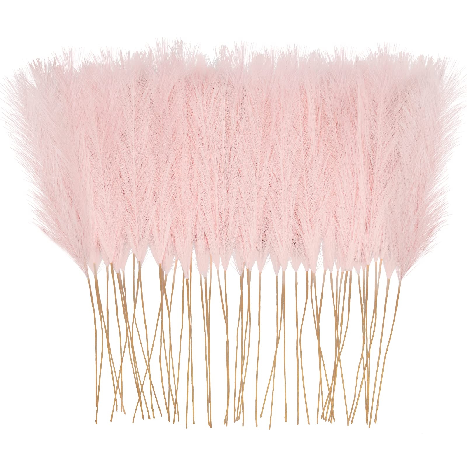 obbsie 50pcs Pink Faux Pampas Grass Decor, 21.6" Short Artificial Pompous Grass Floral Fake Pompas Grass Branches Vase Filler Flower Arrangement for Home Wedding Boho Decor