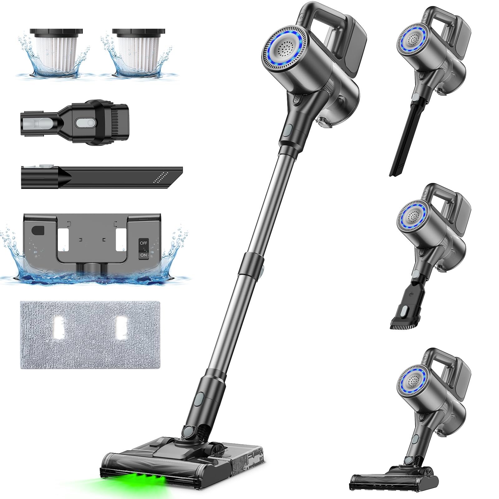 Cordless Vacuum Cleaner & Mop Combo 2-in-1, 35Kpa 40min Runtime, Lightweight Cordless Stick Vacuum Cleaner, Deep Floor Cleaning, Green LED Display, All-in-One