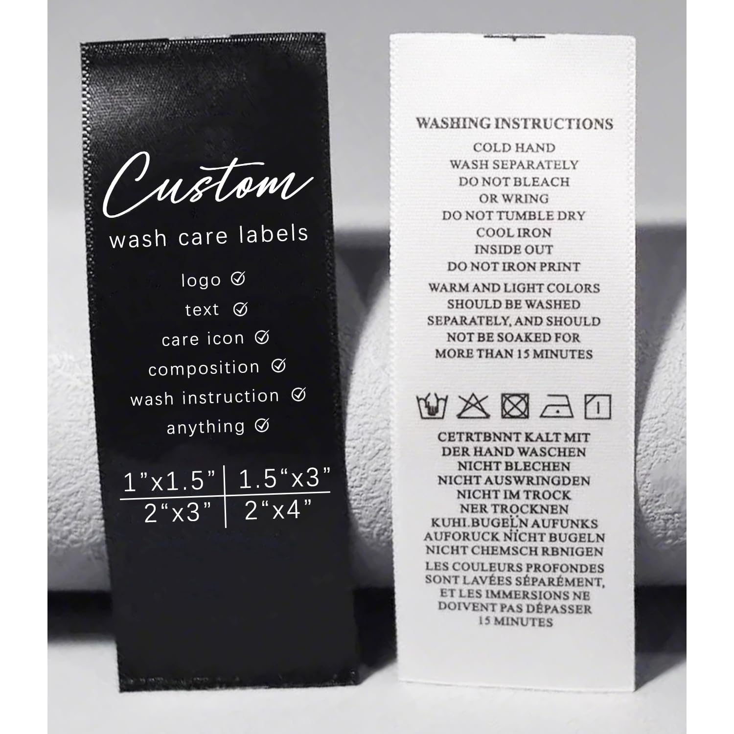 Lsoiapk 50Pcs Custom Clothing Care Labels, Personalized Washing Care Instructions Satin Fabric Tags, Machine Wash Cold Sewing Labels for Garment, Quilt, Textiles (1.5"x3" (4x8cm))
