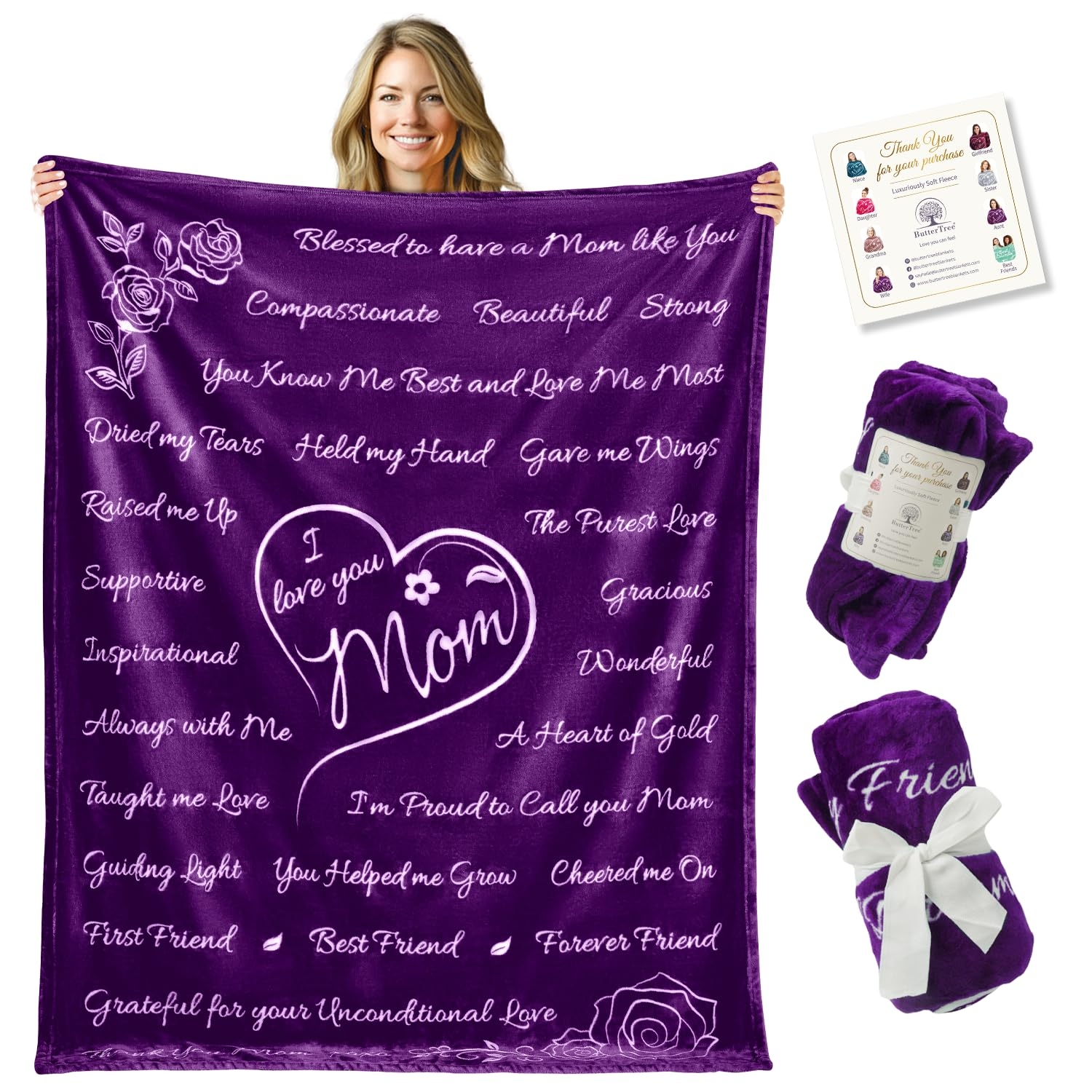Birthday Gifts for Mom from Daughter-Soft Purple Blanket with Meaningful Words, Sentimental Gift for Women, Cozy Fleece Throw for Mom’s Birthday or Special Occasions