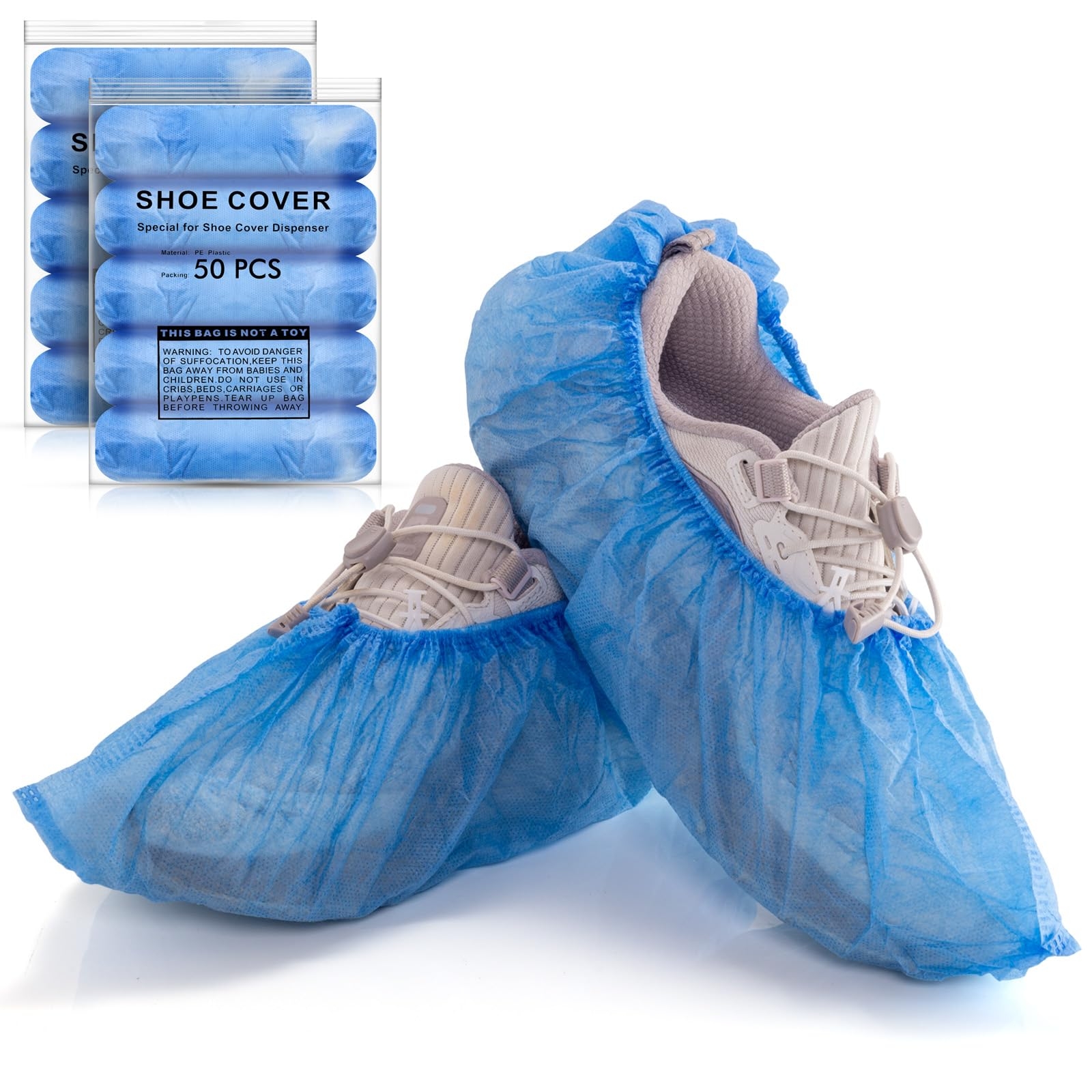 100 Pieces (50 Pairs) Shoe Covers Disposable for Automatic Shoe Cover Dispenser, Premium Non-Woven, Durable, Non-Slip, T buckle Shoe Covers Disposable for Shoe Cover Machine for US 6 to 14 Size