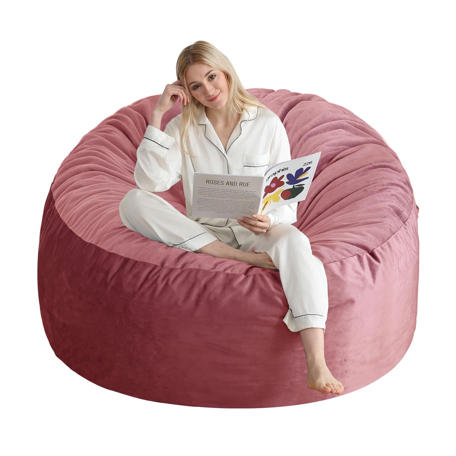 3 Ft Bean Bag Chair, Memory Foam Bean Bag Chairs for Adults with Filling, Round Bean Bag Sofa with Filler Included, Beanbags with Soft Dutch Velvet Fabric,3 Foot,Pink