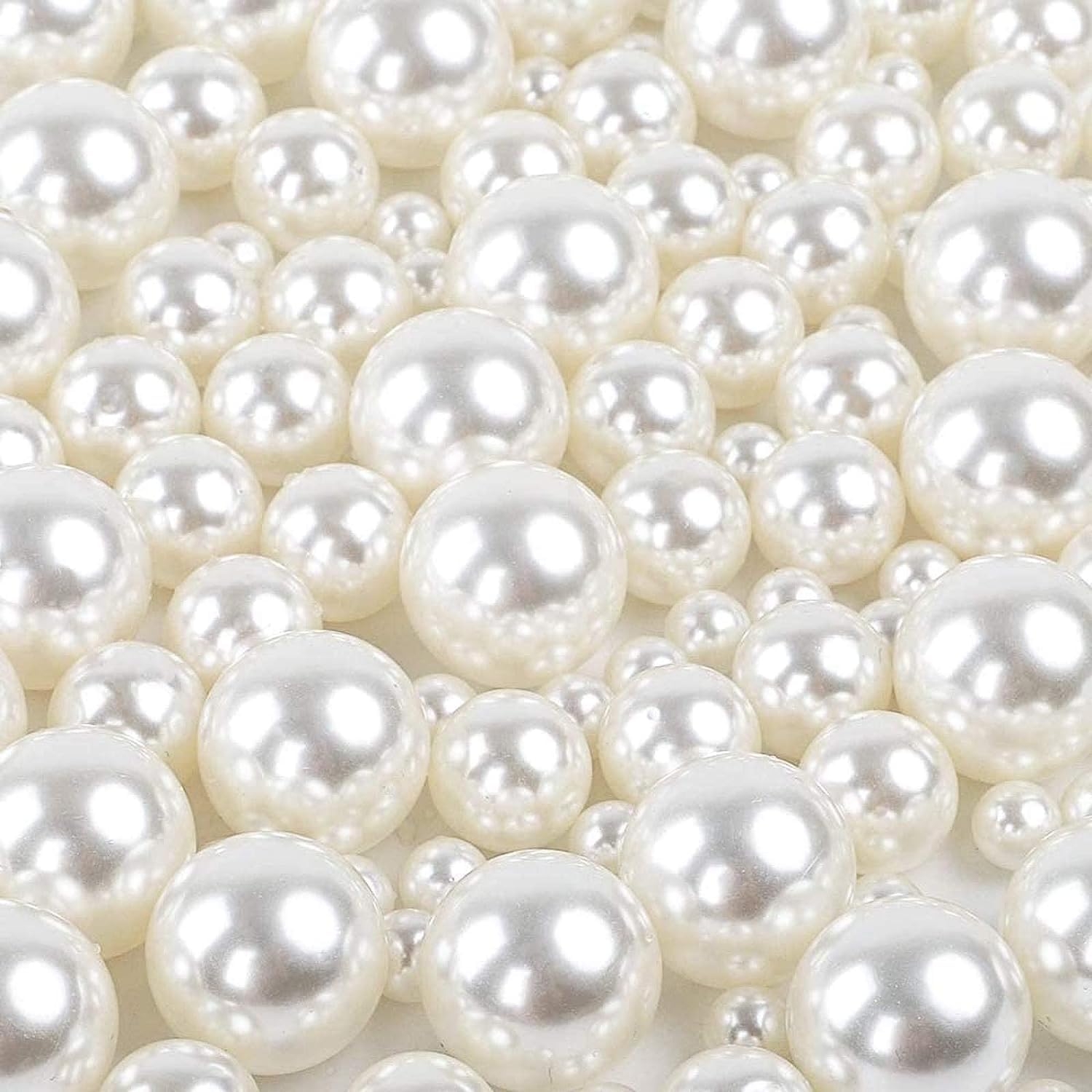 Quefe 150pcs Pearls for Crafts No Holes, Vase Filler Artificial Plastic Pearl Beads for Table Scatter, Wedding, Birthday Party, Home Decoration(8mm, 14mm, 20mm)