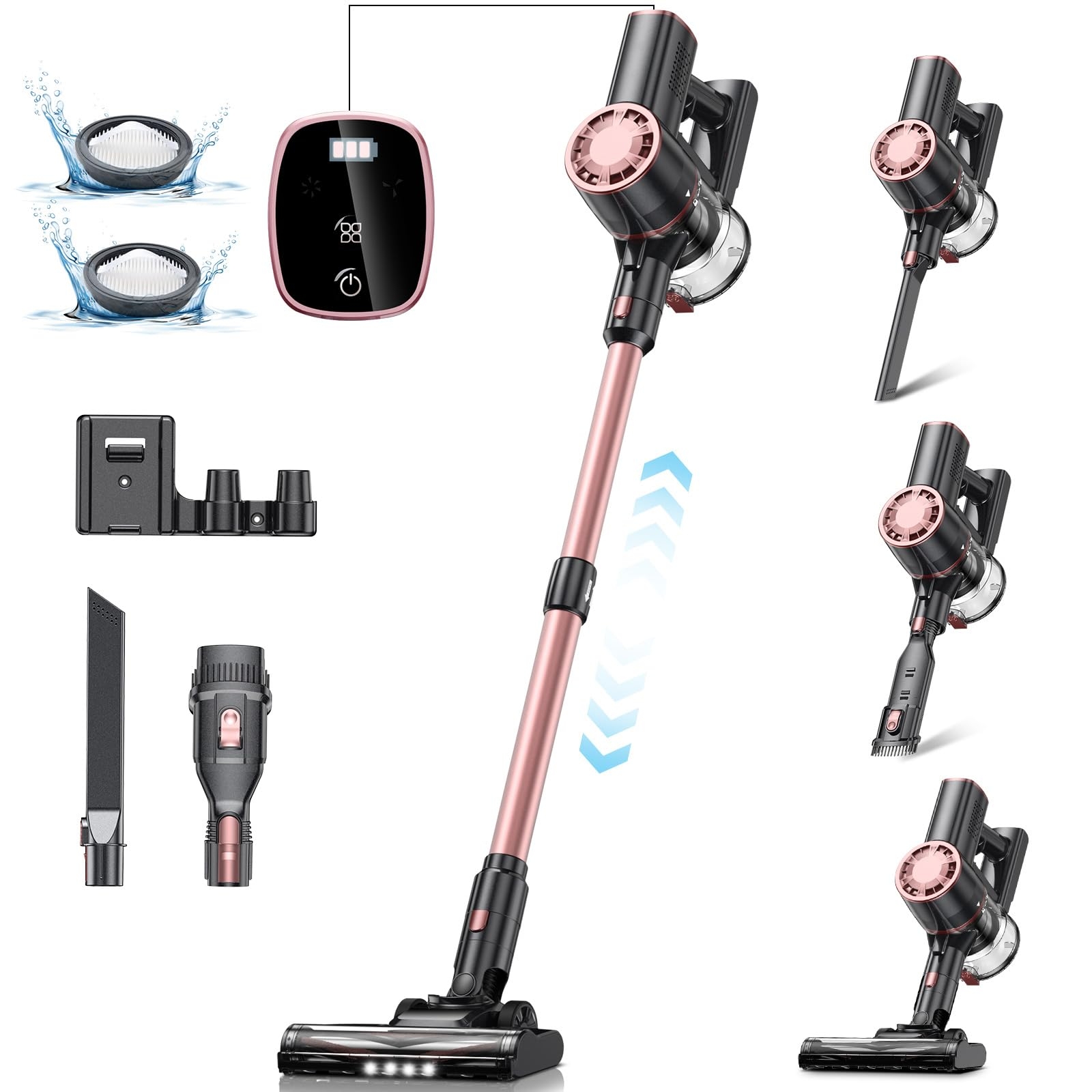 Vexilar V8PRO Cordless Vacuum Cleaner for Home - 25Kpa Stick Vacuum with Self Standing Design, Max 35Min Runtime, 6 in 1 Lightweight Vacuum for Hardwood Floors and Carpet Pet Hair (Champagne)
