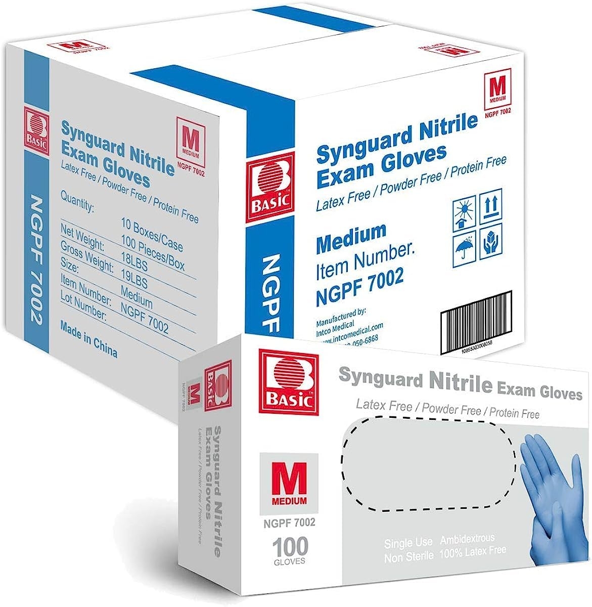 Basic Medical Blue Nitrile Exam Gloves, Latex-Free & Powder-Free Food-Safe House Cleaning Disposable Glove (1000 Pcs)