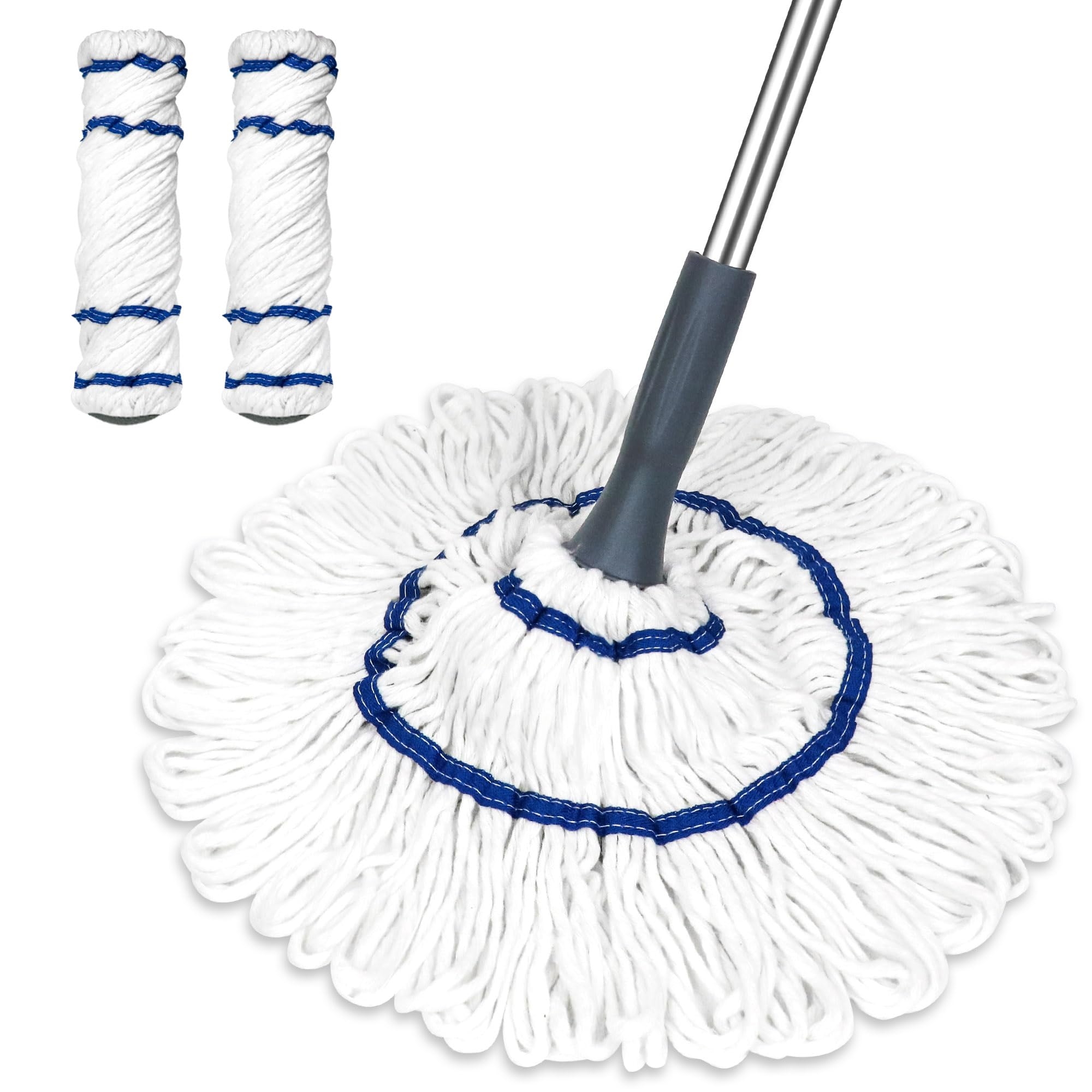 Silkyhose Self-Wringing Twist Mop Cotton Rotating Dry & Wet Mops with 2 Reusable Heads for Floor Cleaning Kitchen Bathroom Hardwood Vinyl Tile Laminate Household Office (White Style 2)