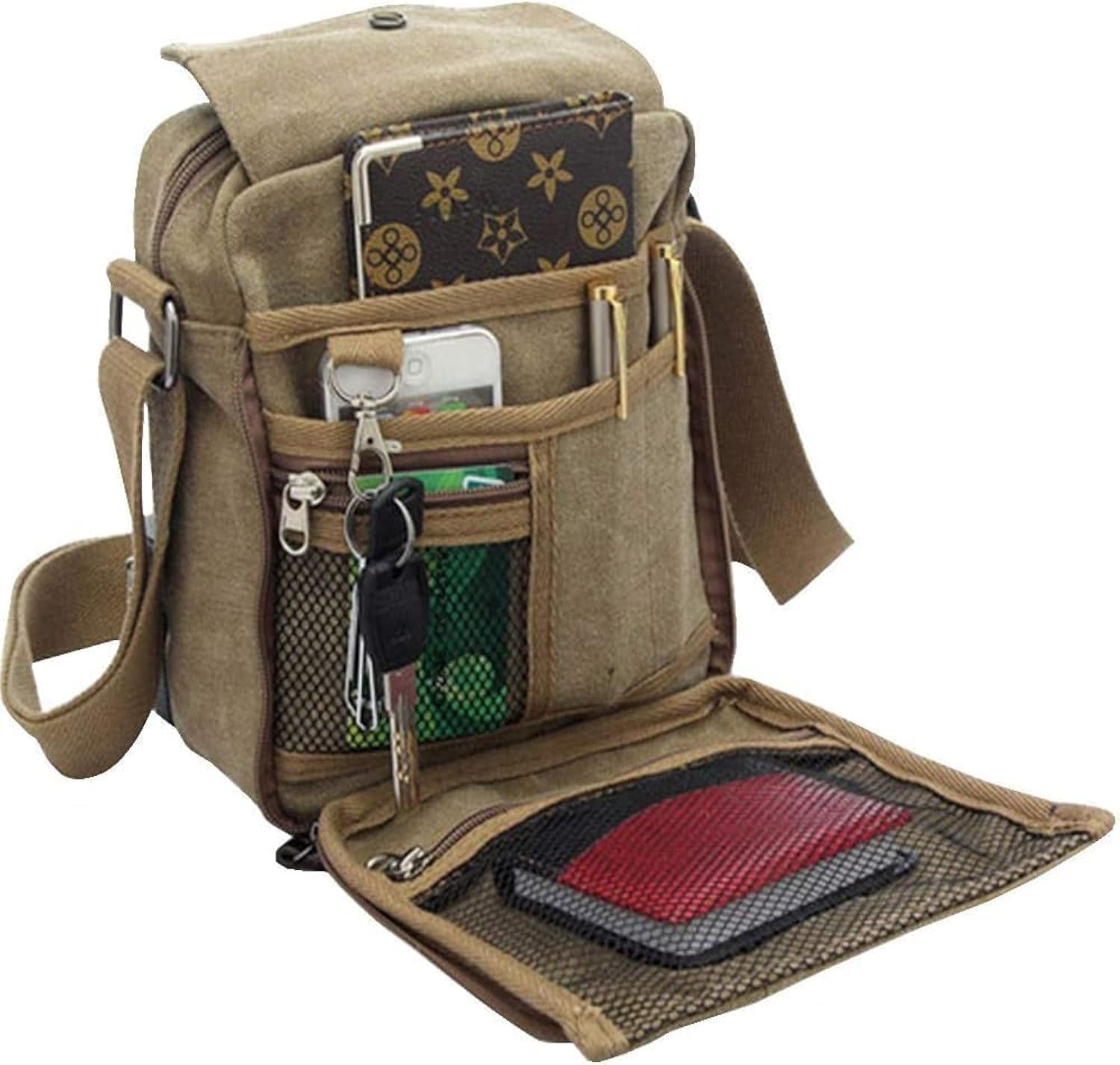 Dealcase Canvas Small Messenger for Men Women, Mini Crossbody Shoulder Chest Travel Bag, Multi-pocket Purse