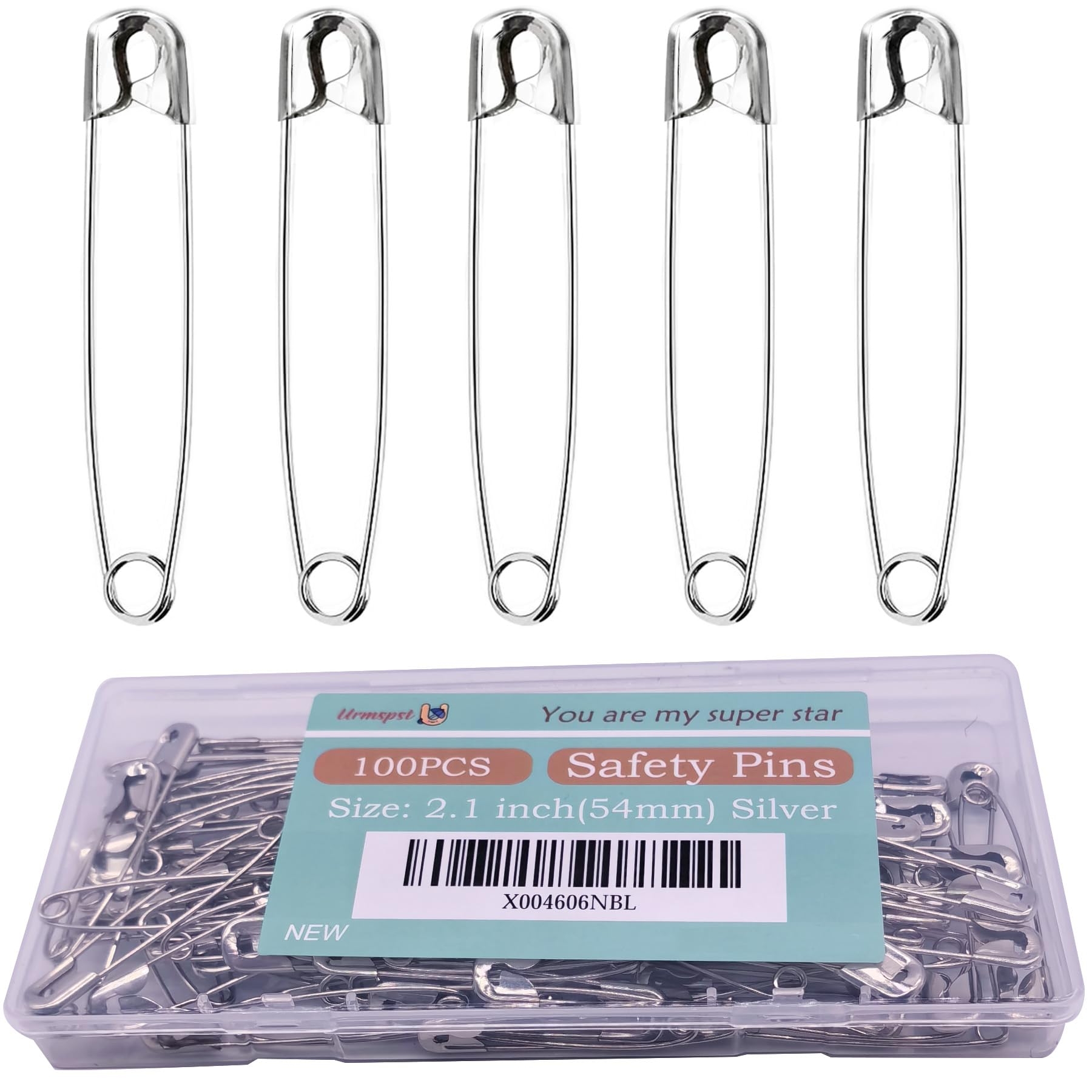 Urmspst Safety Pins, 100PCS-2.1Inch Small Safety Pins, Rust-Resistant Nickel Plated Steel, Sharp Edge Safety Pin for Clothes, Sewing, Arts & Craft, Small Decorative Safety Pins (Silver), UR-28
