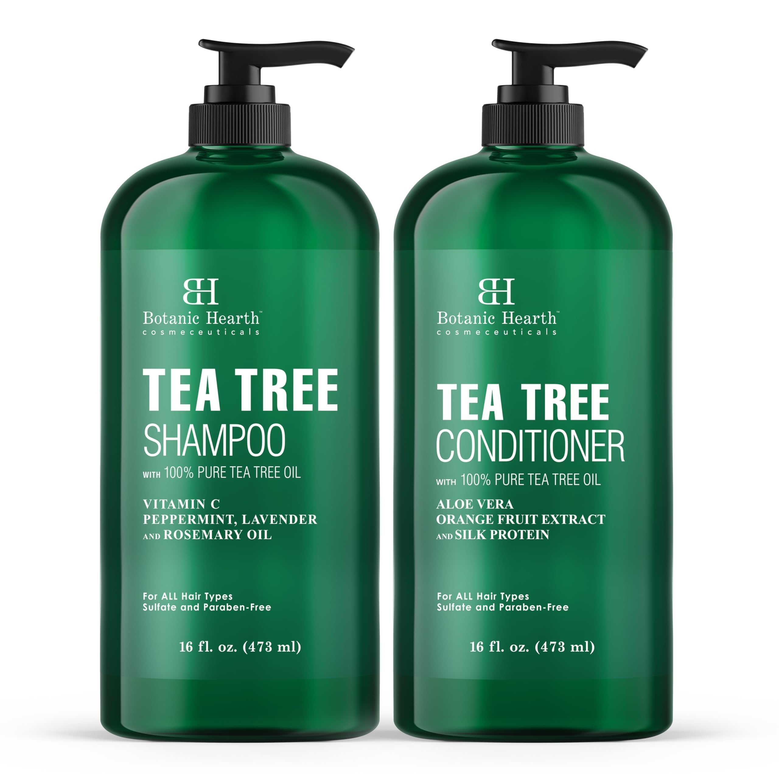 Botanic Hearth Tea Tree Shampoo and Conditioner Set - with 100% Pure Tea Tree Oil, for Itchy and Dry Scalp, Sulfate/Paraben Free - for Men and Women - 16 fl oz each
