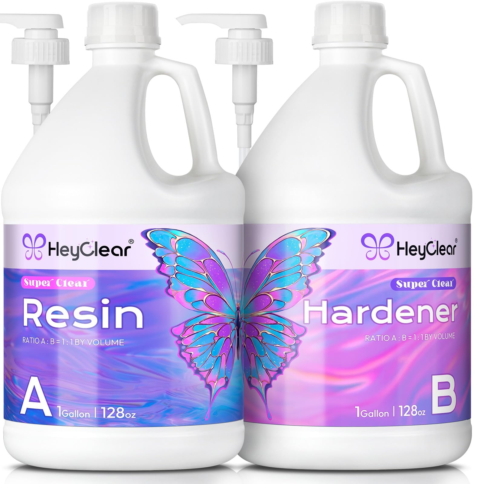 HeyClear 2 Gallon Epoxy Resin Kit with Pumps, Crystal Clear and Hard Upgraded 2 Part Resin and Hardener for Casting Coating, Countertop, Table top, Art DIY Handcraft Jewelry
