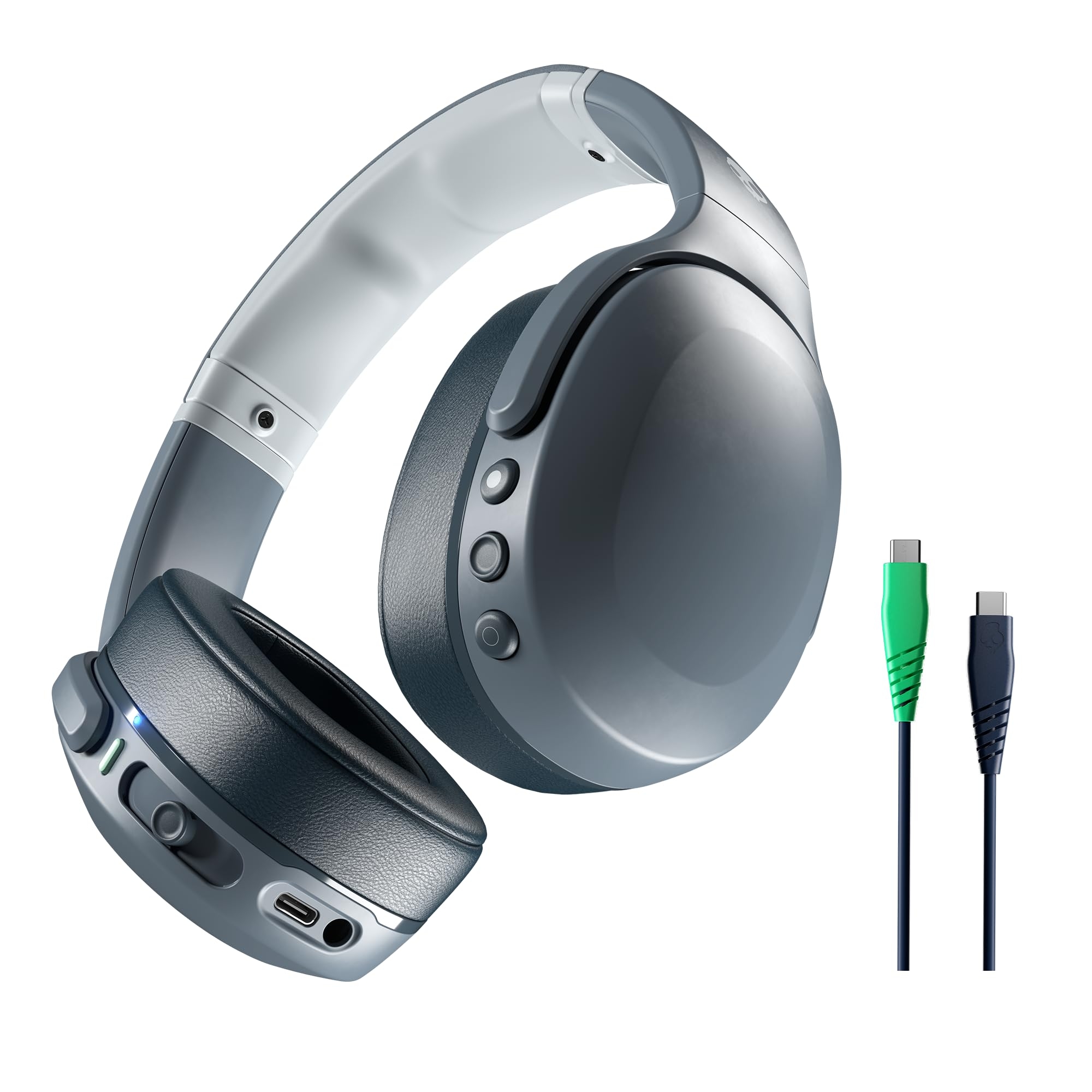 Skullcandy Crusher Evo Wireless Bluetooth Headphones with Multi-Sensory Bass and Charging Cable, Noise Isolating Over-Ear Fit, Up to 40 Hours Battery, Microphone for iPhone Android - Chill Grey