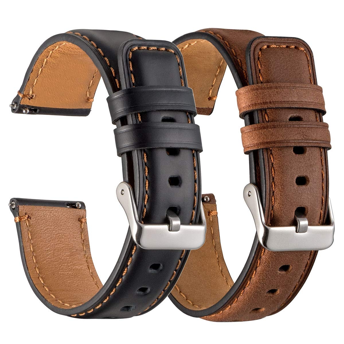 Galaxy Watch 3 45mm Bands 2 Pack, Compatible with Samsung Band, Width 22mm Leather, for Men Women Quick Release Smart Straps Unisex Size(Black+Brown)
