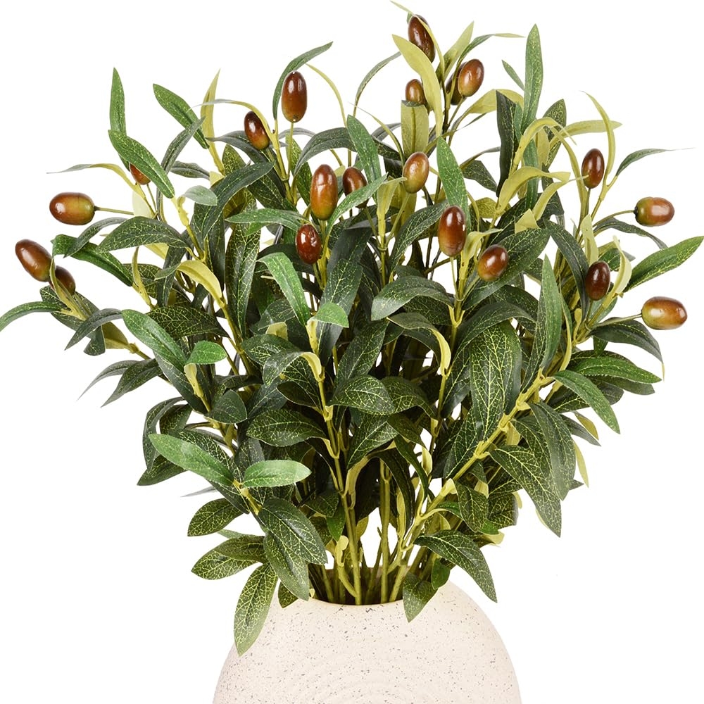 HANDIC Olive Branch 5pcs Olive Branches for Vases Filler Artificial Greenery Stems Artificial Olive Branch Stems Faux Fake Olive Branches (18inch/Branches) (5, Green)