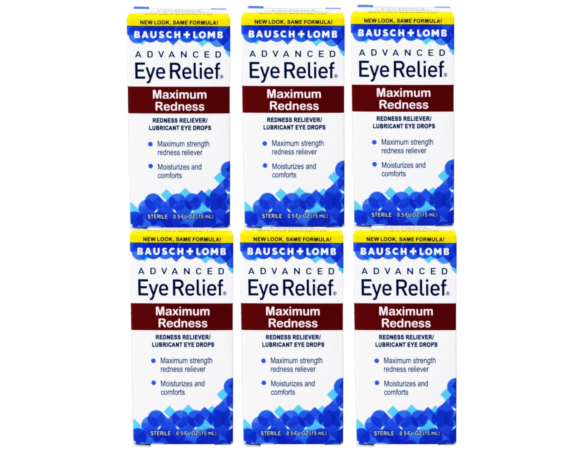 Bausch + Lomb Advanced Eye Relief, Maximum Redness Reliever and Lubricant Eye Drops, Soothes Burning & Irritated Dry Eyes, Moisturizes & Comforts, 0.5 Fl Oz (Pack of 6)