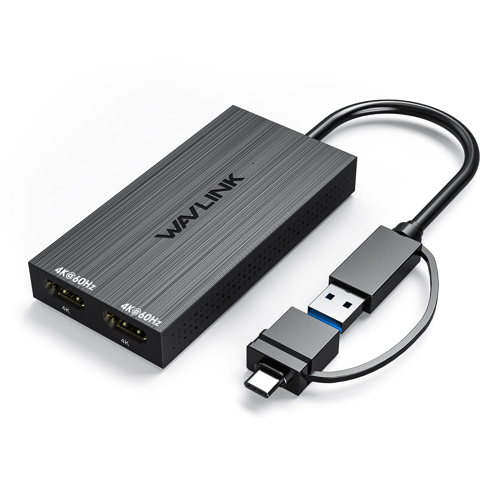 WAVLINK USB 3.0 or USB C to Dual HDMI Splitter - Extended Display for Dual Monitors, DisplayLink Adapter - 4K 60Hz for Apple Mac M1/M2/M3 or Windows 10/11, USB A/C to HDMI 4K Output