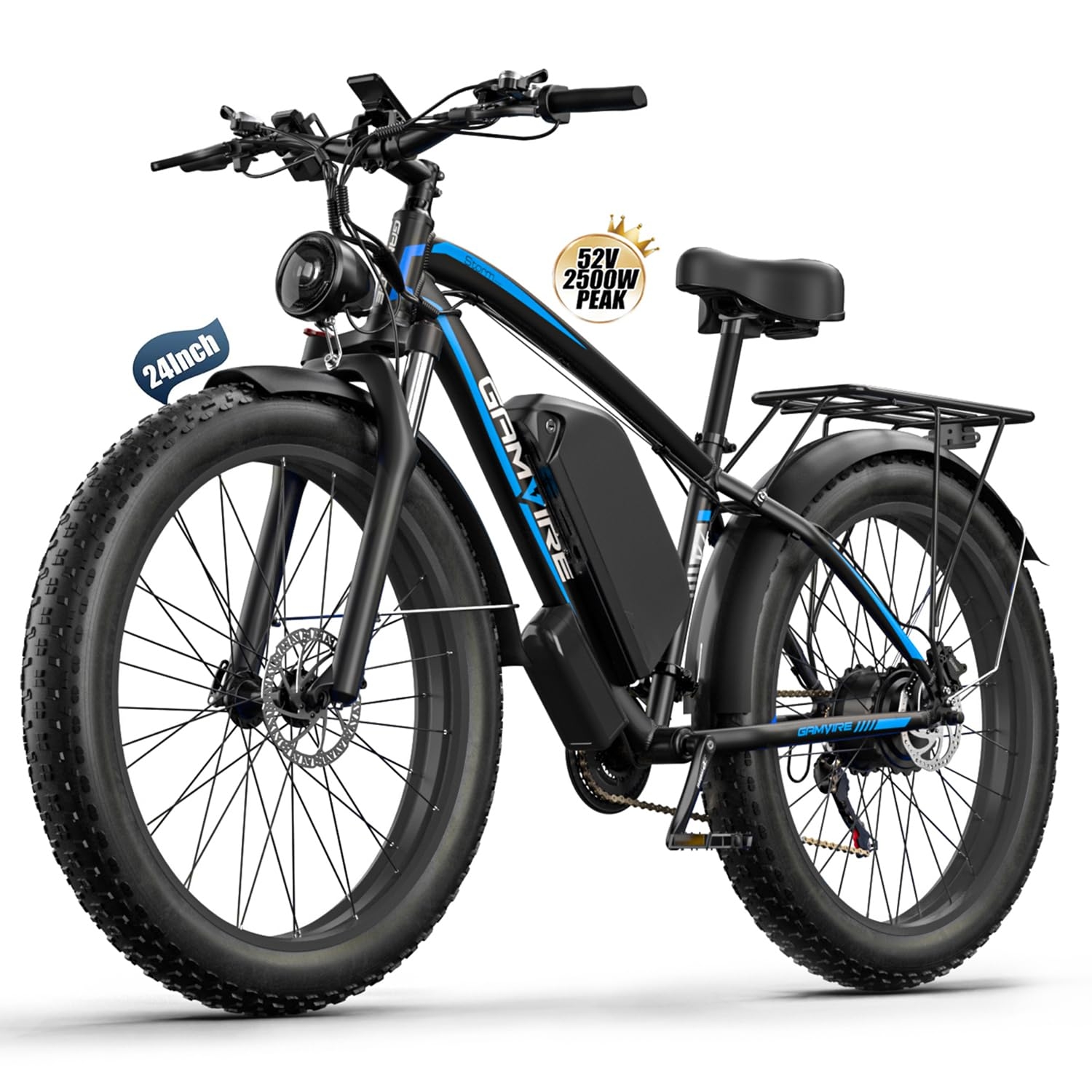 GAMVIRE 24"/26" Ebike for Adults Electric, Peak 2500W E-Bike, 52V 19.2Ah, Max 40MPH&70Miles, Hydraulic Disc Brake, Off Road Snow Mountain Pedal Assist E-Bikes, Fat Tire Fast E-Bicycle, UL Certified