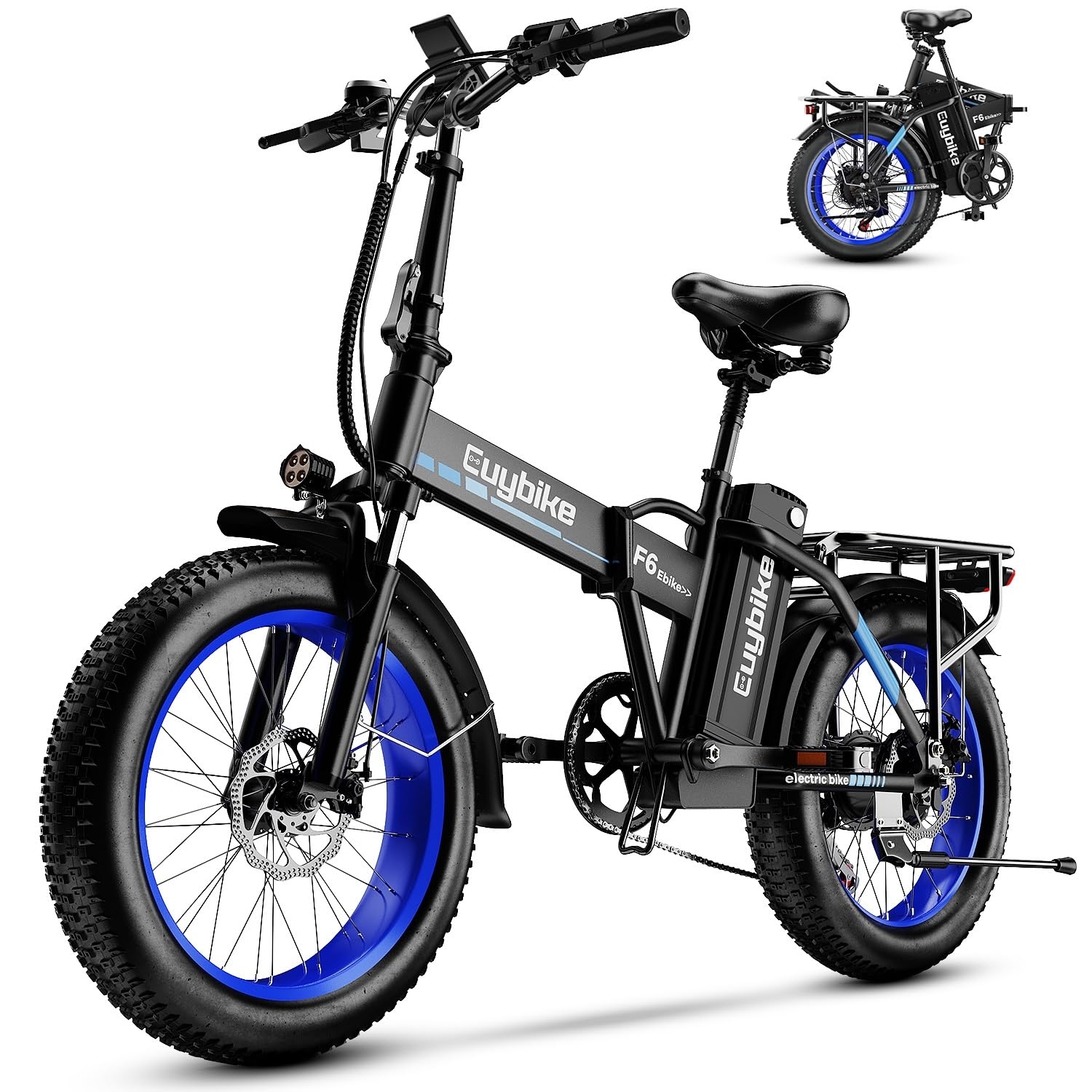 bluebiko 1000W Folding Electric Bike, 48V 20AH Large Removable Battery E Bike, 30+MPH, 80 Miles Max Range, 20" Fat Tire Electric Bike for Adults, Adult Electric Bicycles for Commute Beach Snow