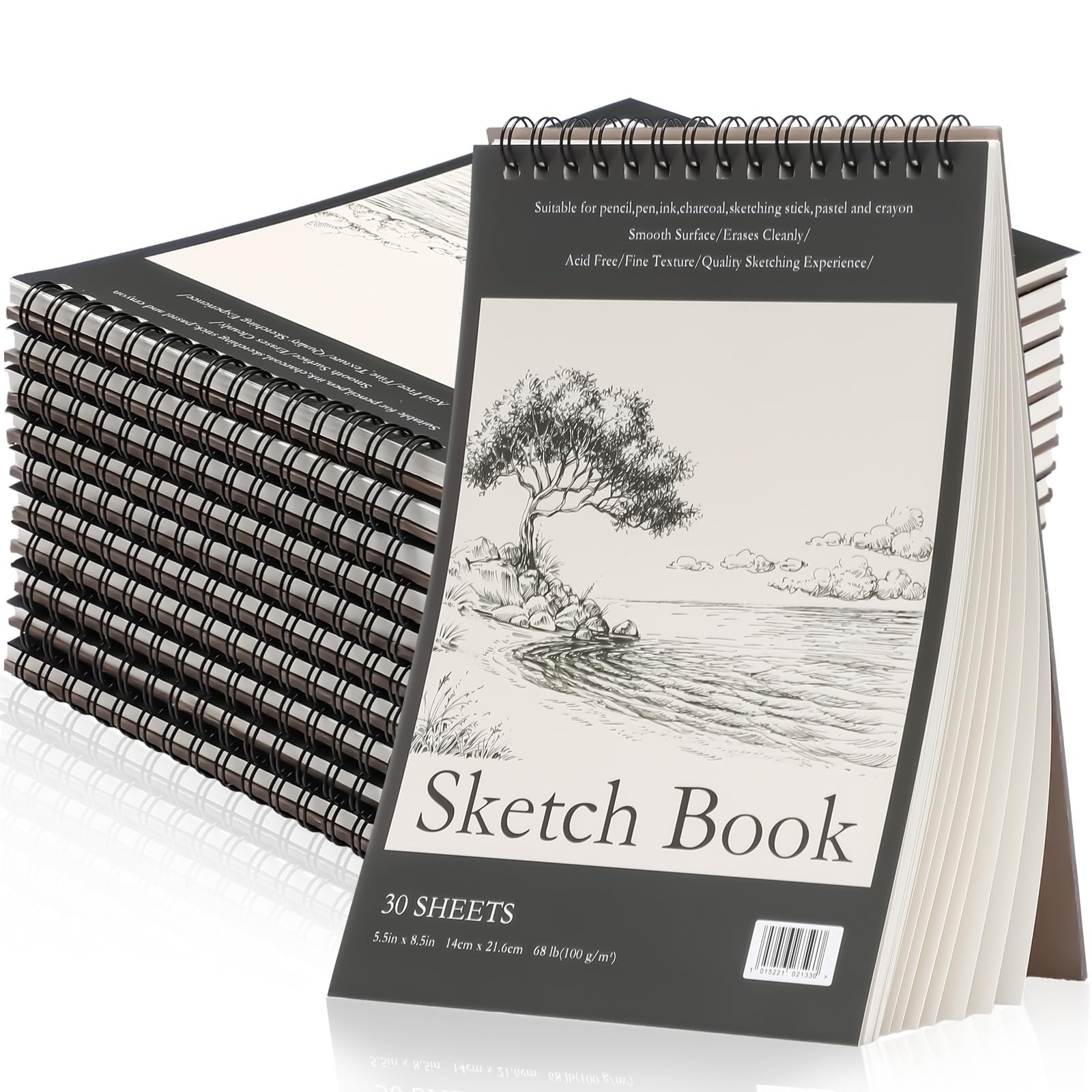 Jexine 40 Pcs 5.5'' x 8.5'' Top Spiral Bound Sketch Book 30 Sheet Each(68lb/100gsm), Sketching Drawing Pad Bulk Artist Sketch Pad Kids Drawing Paper Art Sketchbook for Painting (Tree)