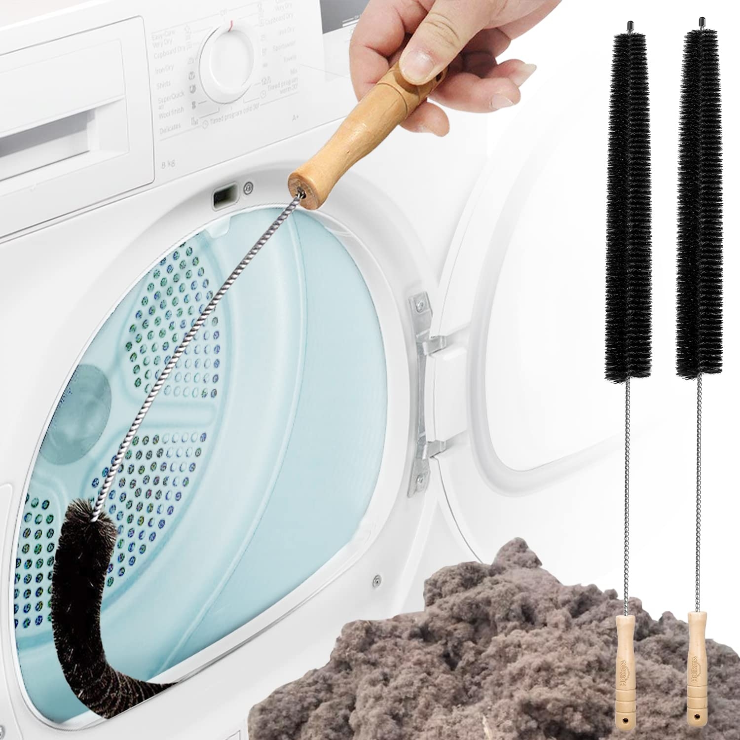 Holikme Dryer Vent Cleaner Kit 2 Pack - Household Cleaning Supplies 304 Stainless Steel Dryer Lint Brush, Home Essentials for Lint Trap Dust & Pet Hair