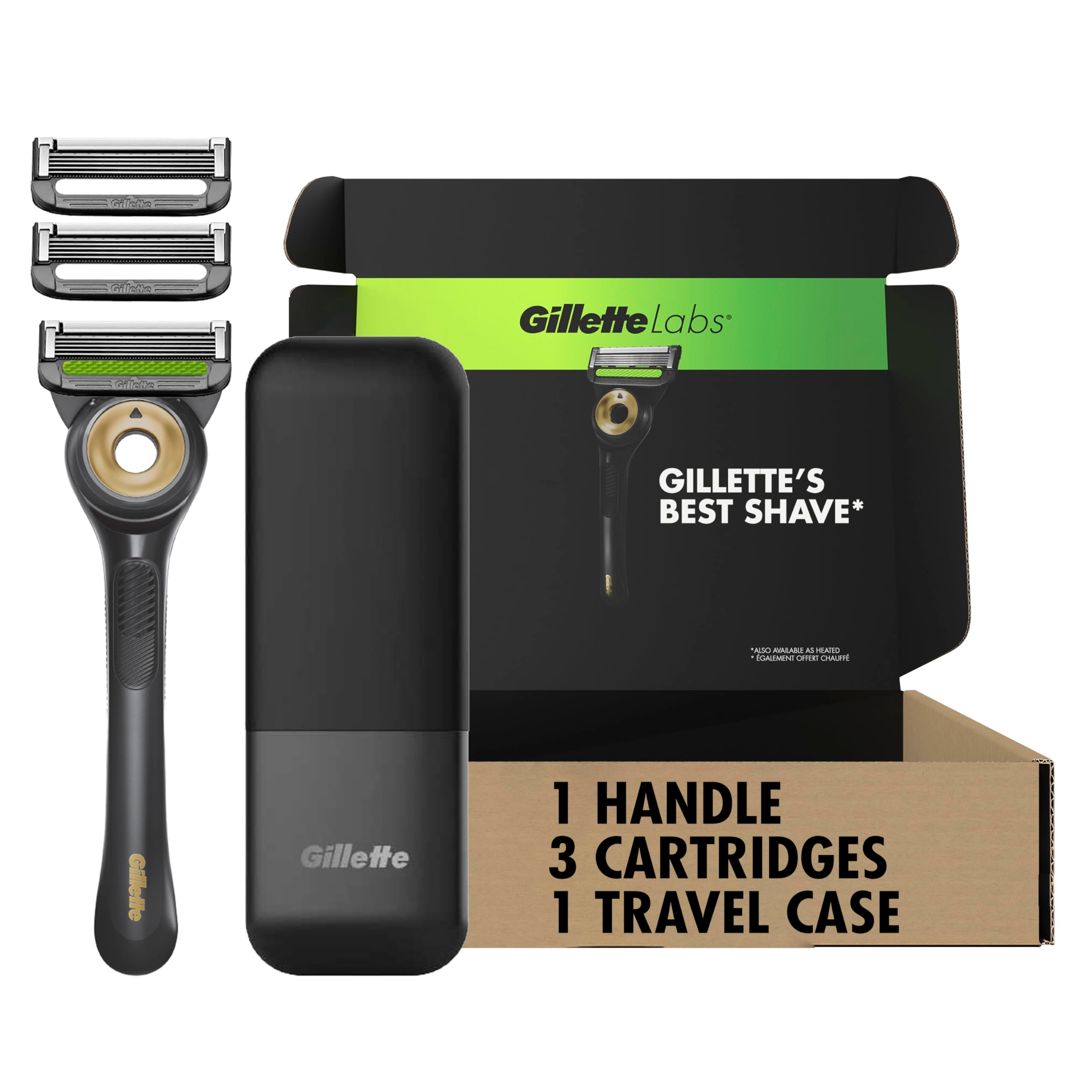 GilletteLabs With Exfoliating Bar Shaving Razor For Men, 1 Handle, 3 Blade Refills, Includes Travel Case for Convenient Storage On The Go