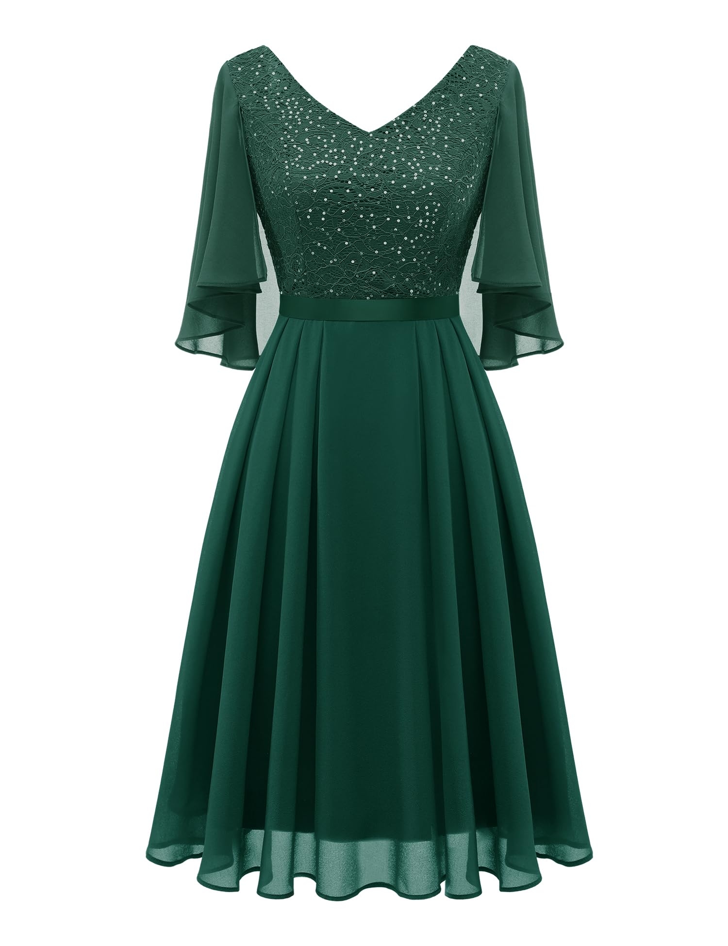 Dressystar Sequin Women Dresses Knee Length Dress Mother of The Bride Wedding Guest V-Neck Evening Formal Cocktail Gowns