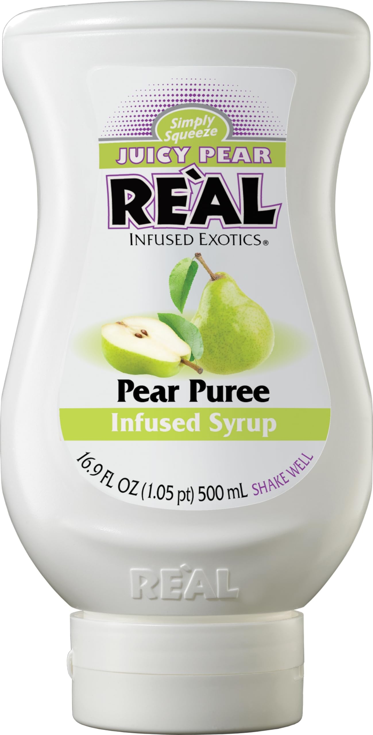 Juicy Pear Reàl Infused Exotics, Pear Puree Infused Syrup, 16.9 FL OZ Squeezable Bottle