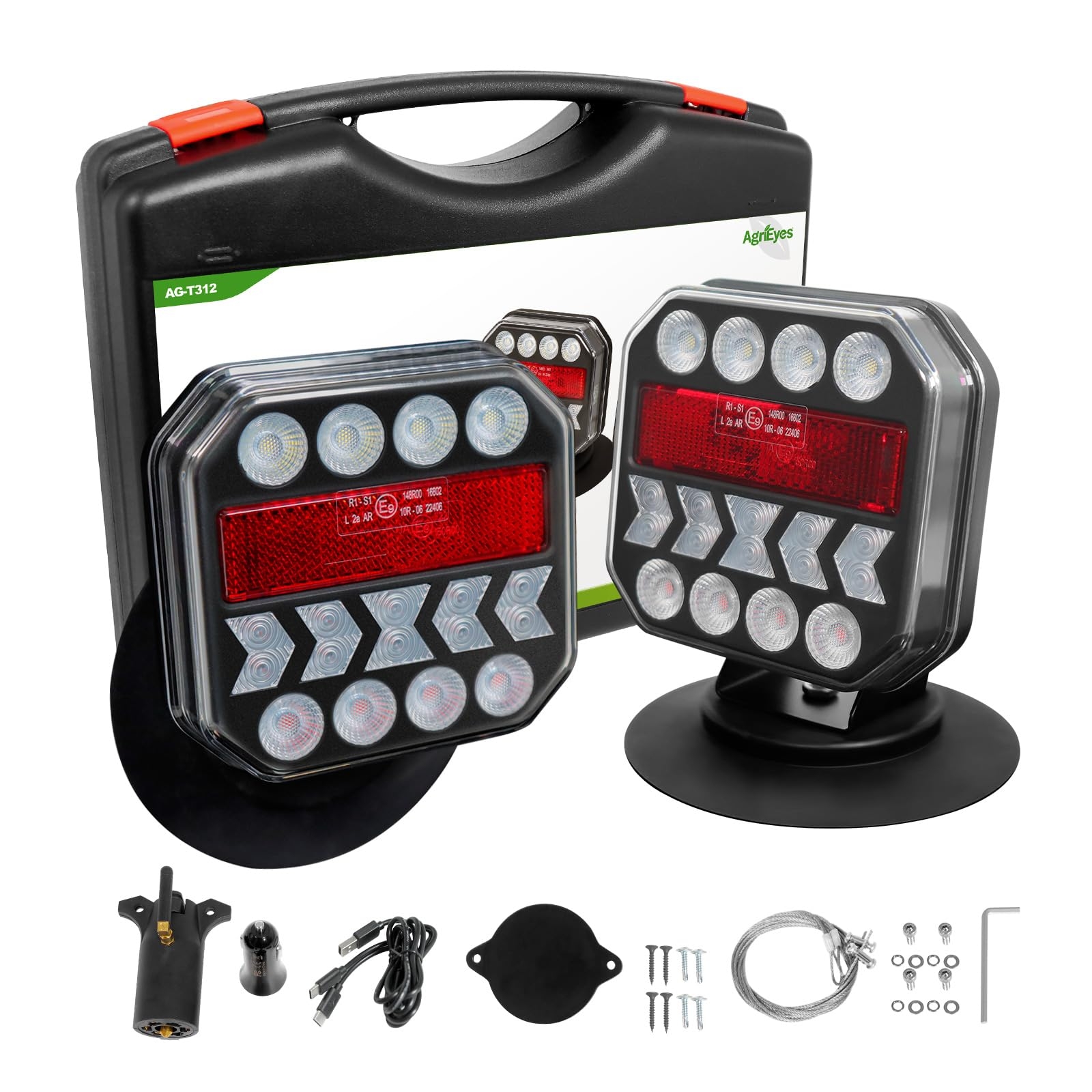 Agrieyes USB-C Wireless Trailer Lights, Adjustable Magnetic Tow Light with Retroreflectors, Rechargeable Towing Light Kit Reverse for Trucks, Boat, RV, Vehicle, Caravan