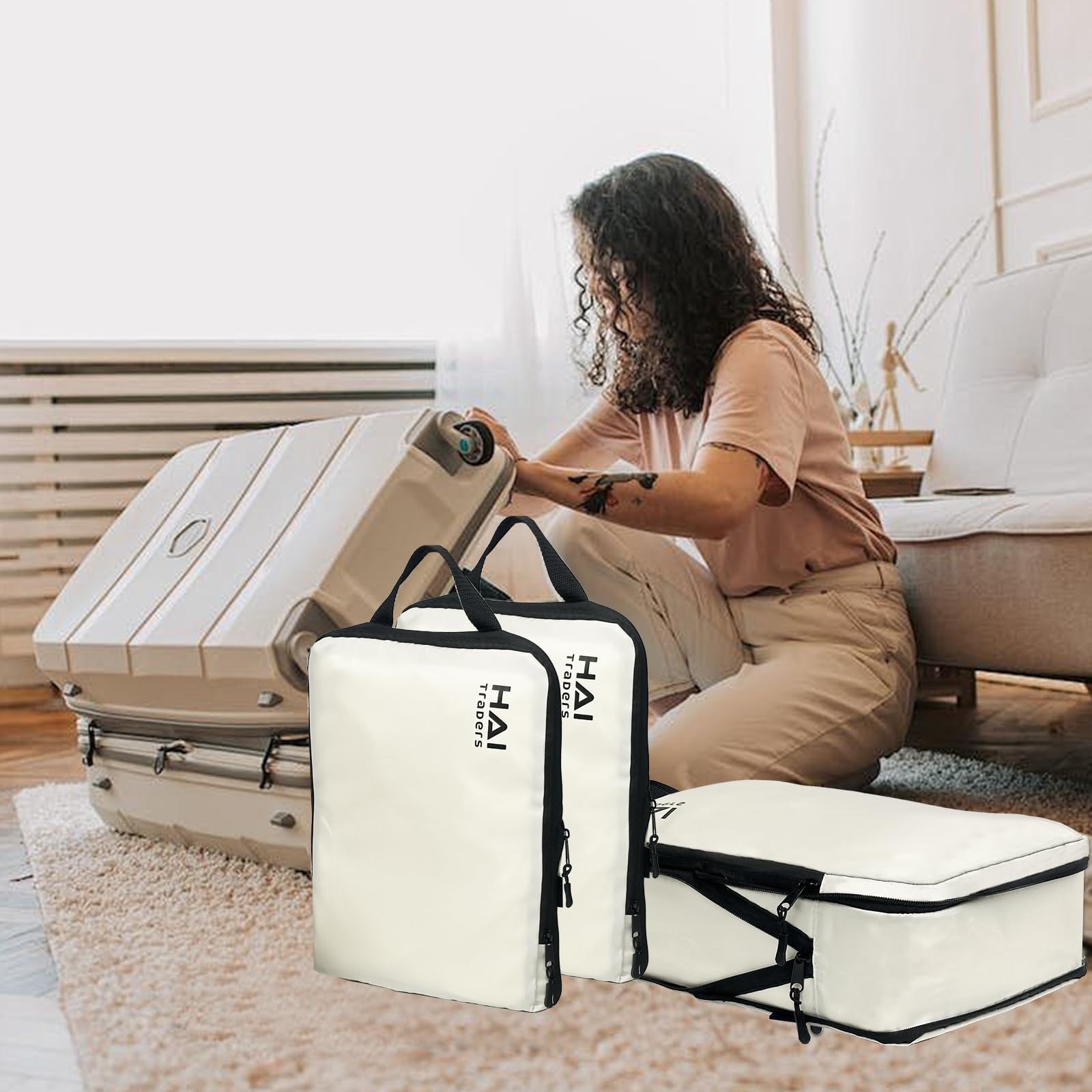 HAI TRADERS Compression Packing Cubes for Travel – 3 Pack Luggage Organizer Bags for Suitcases, Carry-On & Backpacks – Lightweight, Space Saver Clothes Storage Cubes