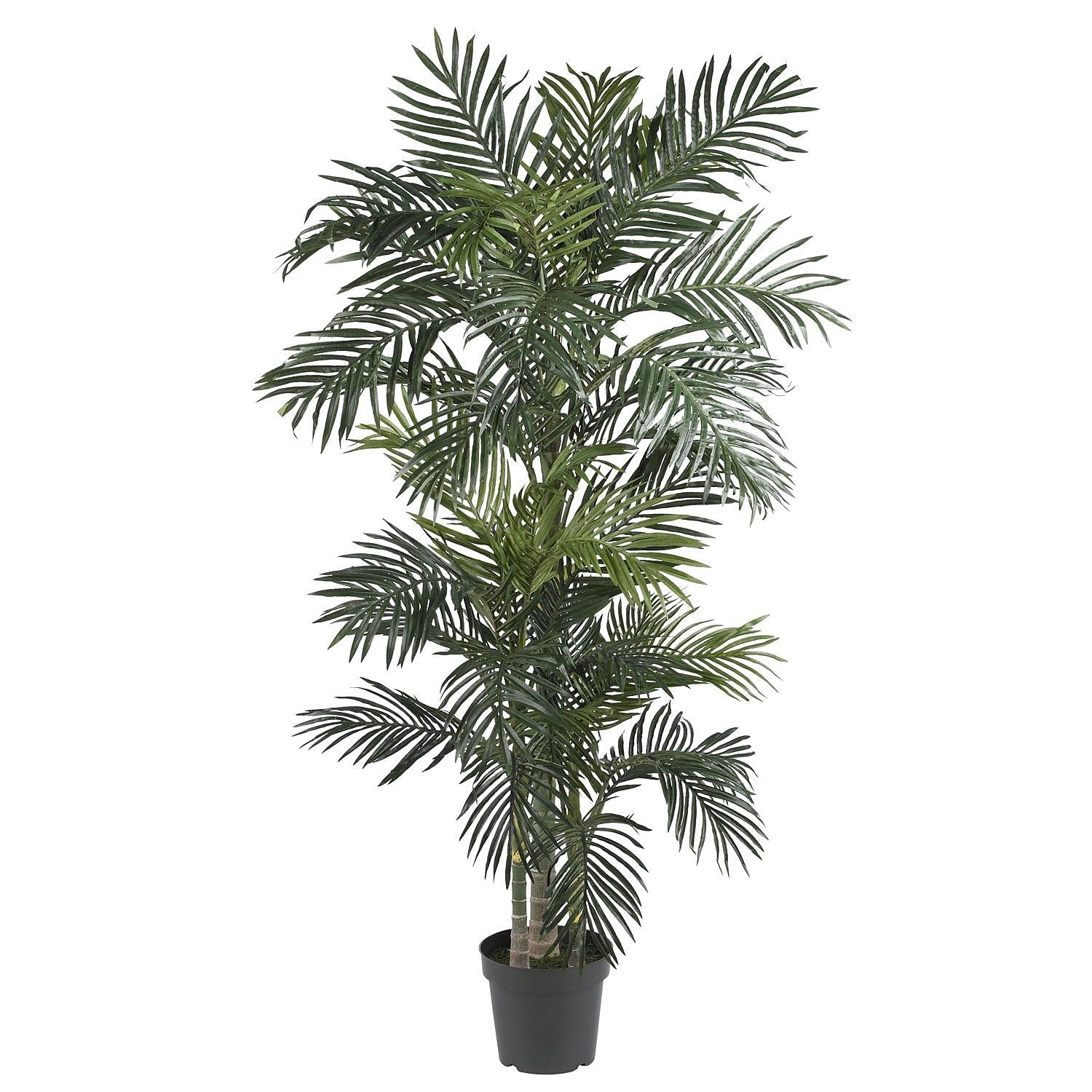 Nearly Natural 6.5ft Artificial Golden Cane Palm Tree, Fake Palm Tree with Three Realistic Trunks and 333 Lifelike Palm Leaves, Faux Palm Plant for Indoor Home Décor with Black Nursery Planter