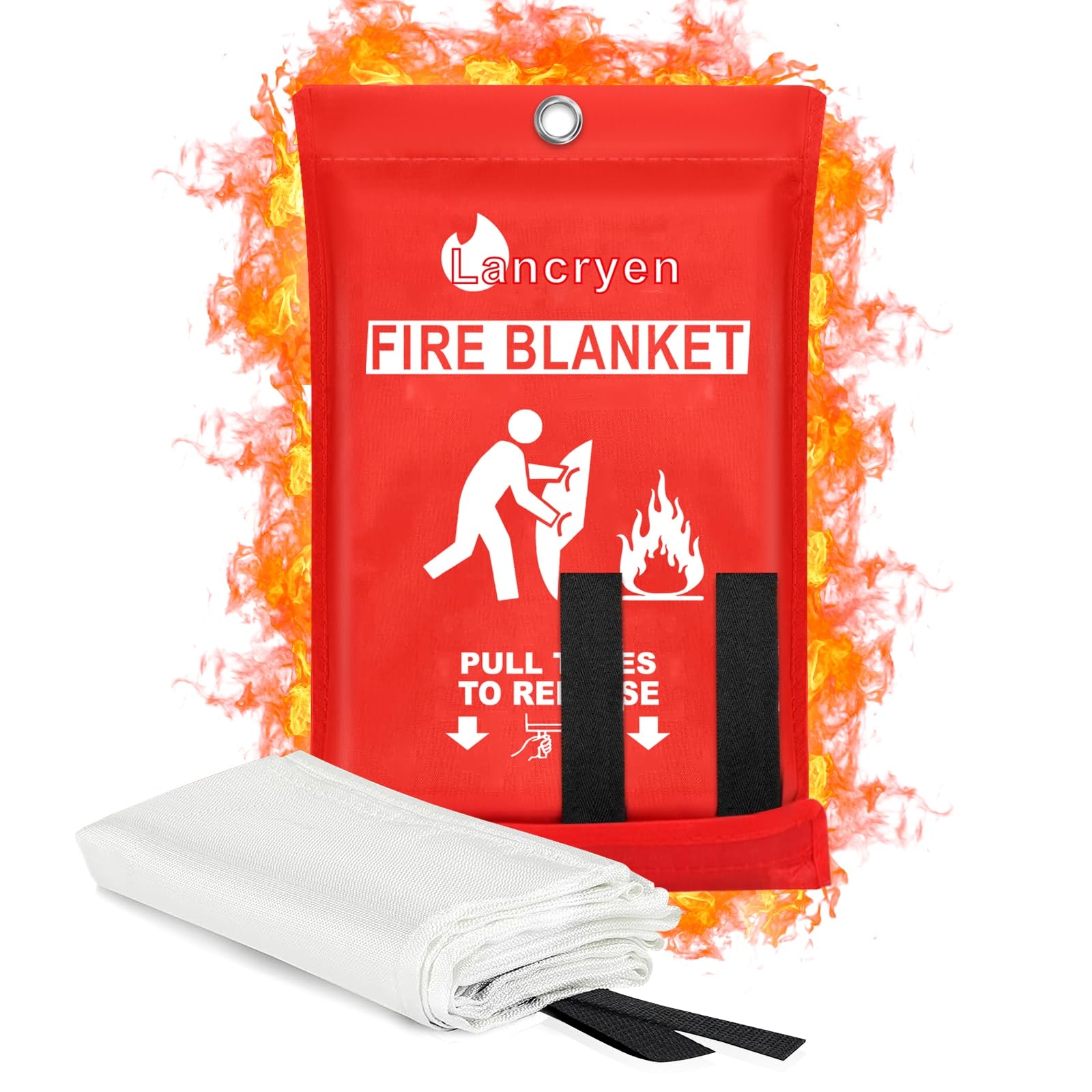 Lancryen 2025 Emergency Fire Blanket, Fire Extinguisher Blanket, Fire Suppression Fabric Flame Retardant Towel Flame Safety Cloth for Home, Kitchen, School, Grill, Car, Office, Warehouse(40” x 40”)