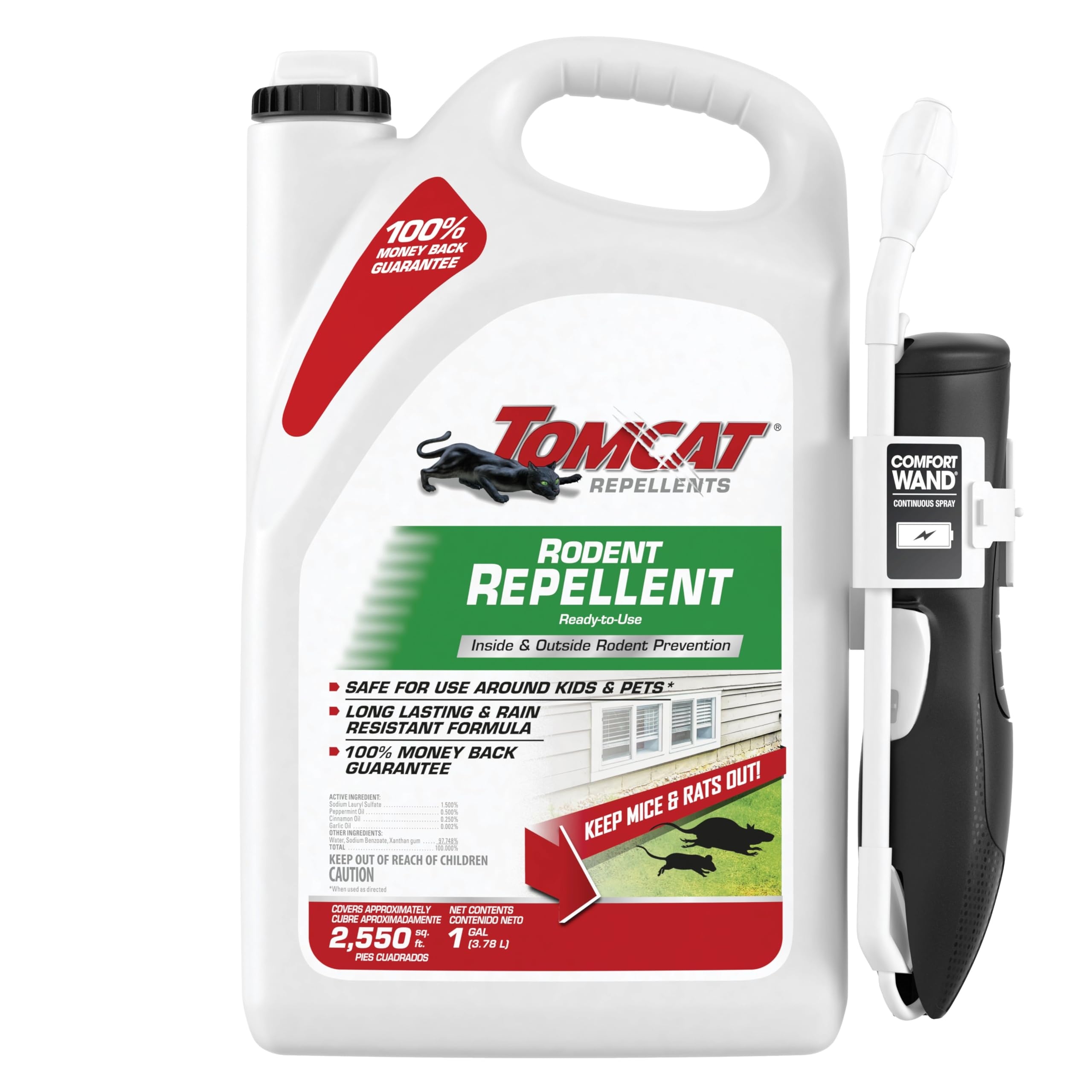 Tomcat Repellents Rodent Repellent Ready-to-Use, For Indoor and Outdoor Mouse and Rat Prevention with Peppermint, Cinnamon and Garlic Essential Oils, 1 gal.