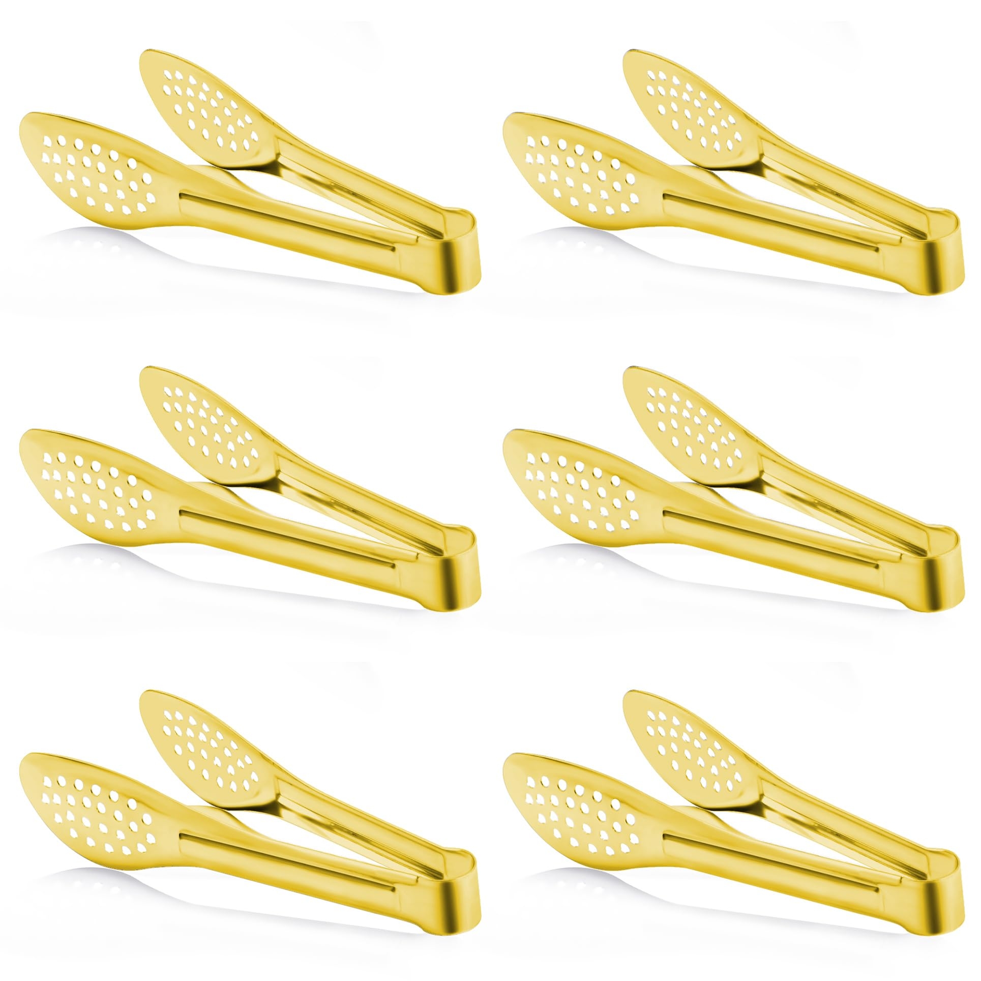 6 Pack Gold Buffet Tongs,Stainless Steel Serving Tongs Serving Utensils (9inch)