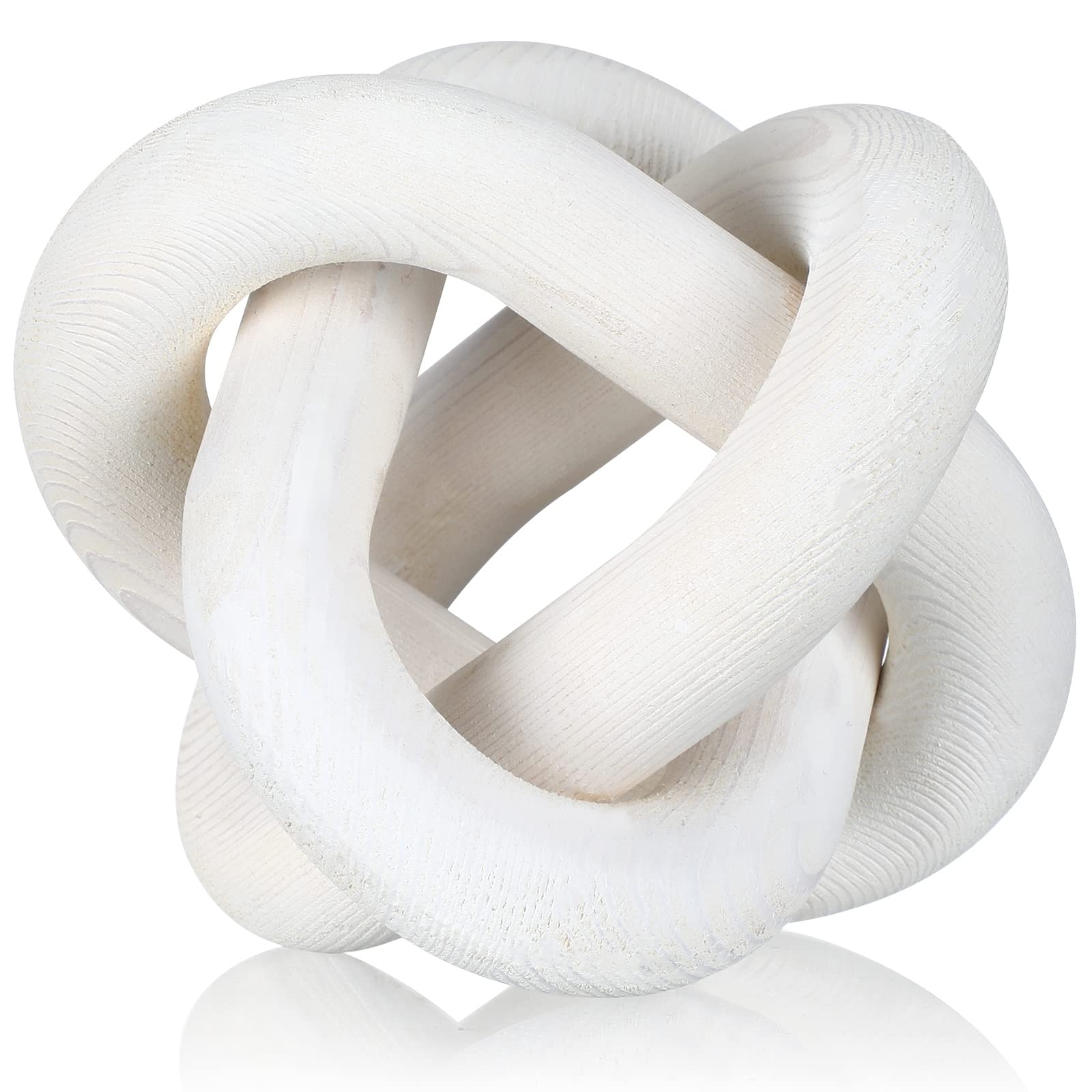 Yalikop 3 Link Wood Knot Decor - Hand Carved Coffee Table Decoration, Boho Chain Link Decor, Modern Shelf, Rustic Objects for Home Living Room Bedroom(White)