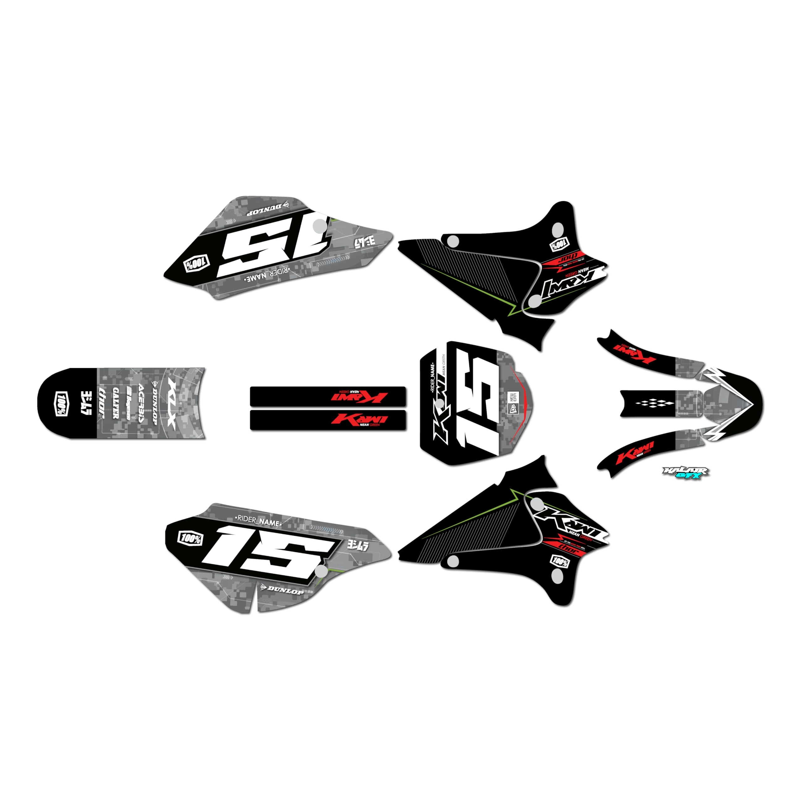 Kalair GFX Graphics Kit for Kawasaki KLX 125 (2003-2007) Cyberware Series Red 21 Mil - Dirt bike Custom Racing Graphics Decals Stickers Kit, no-plastics