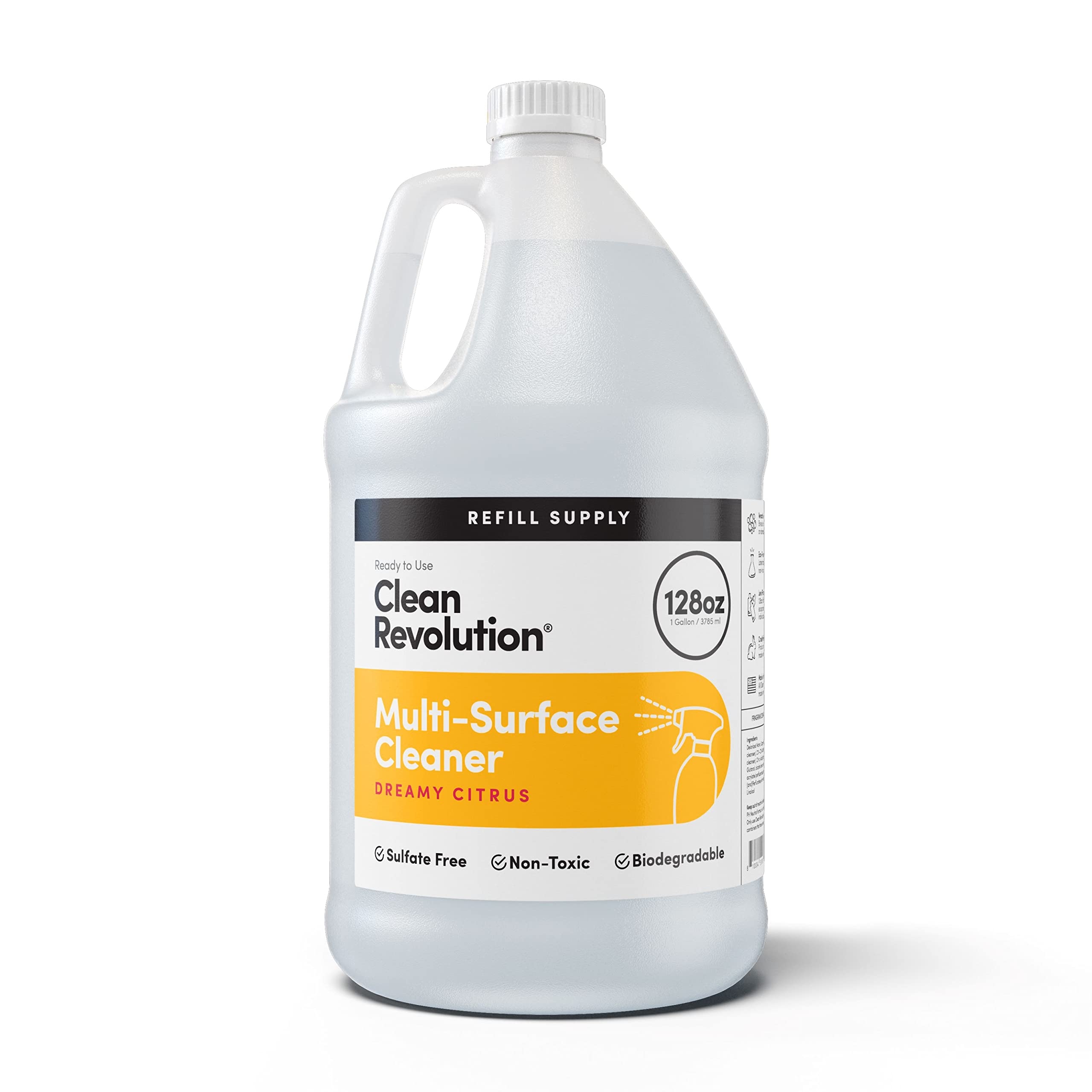 Clean Revolution Multi Surface Cleaner Refill Supply, Non-Toxic, Eco-Friendly & Plant-Based, Ready to Use, Dreamy Citrus, 128 Fl Oz (1 Gallon)