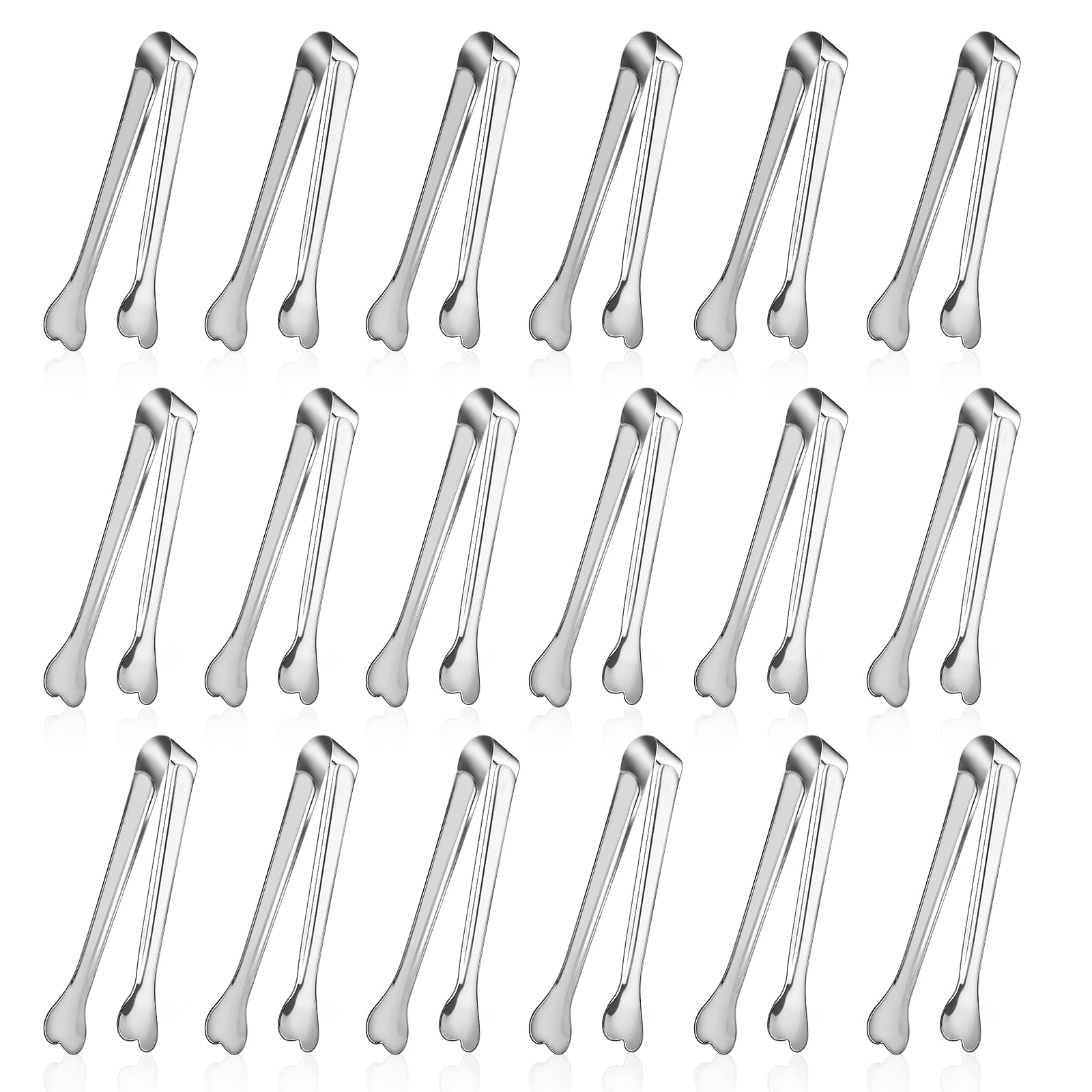 Dmoera 18 Pack Premium Small Serving Tongs, Mini Stainless Steel Appetizer Tongs 4.33Inch Silver