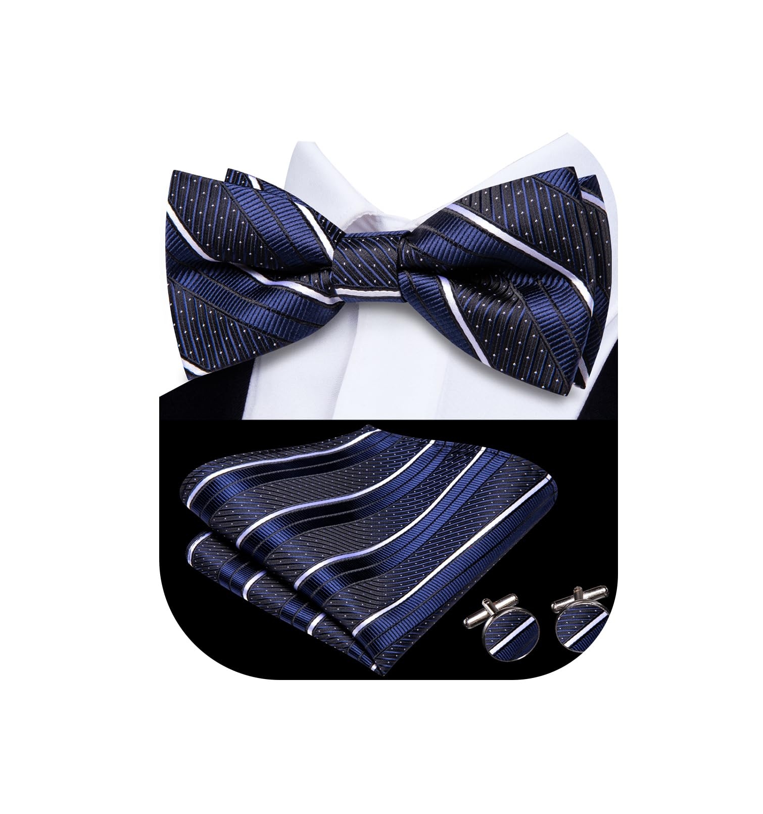Dubulle Mens Paisley Striped Bowtie Set Pre-tied Bowtie for Men and Pocket Square Set Wedding Business