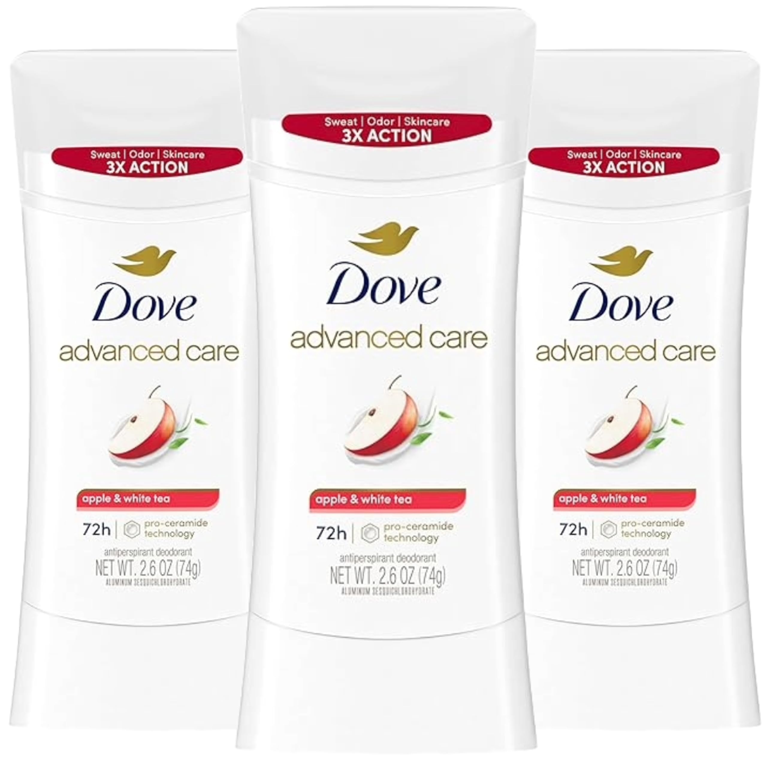 Dove Advanced Care Deodorant Stick Apple & White Tea with 72-hour Sweat & Odor Protection, 2.6 oz (Pack Of 3)