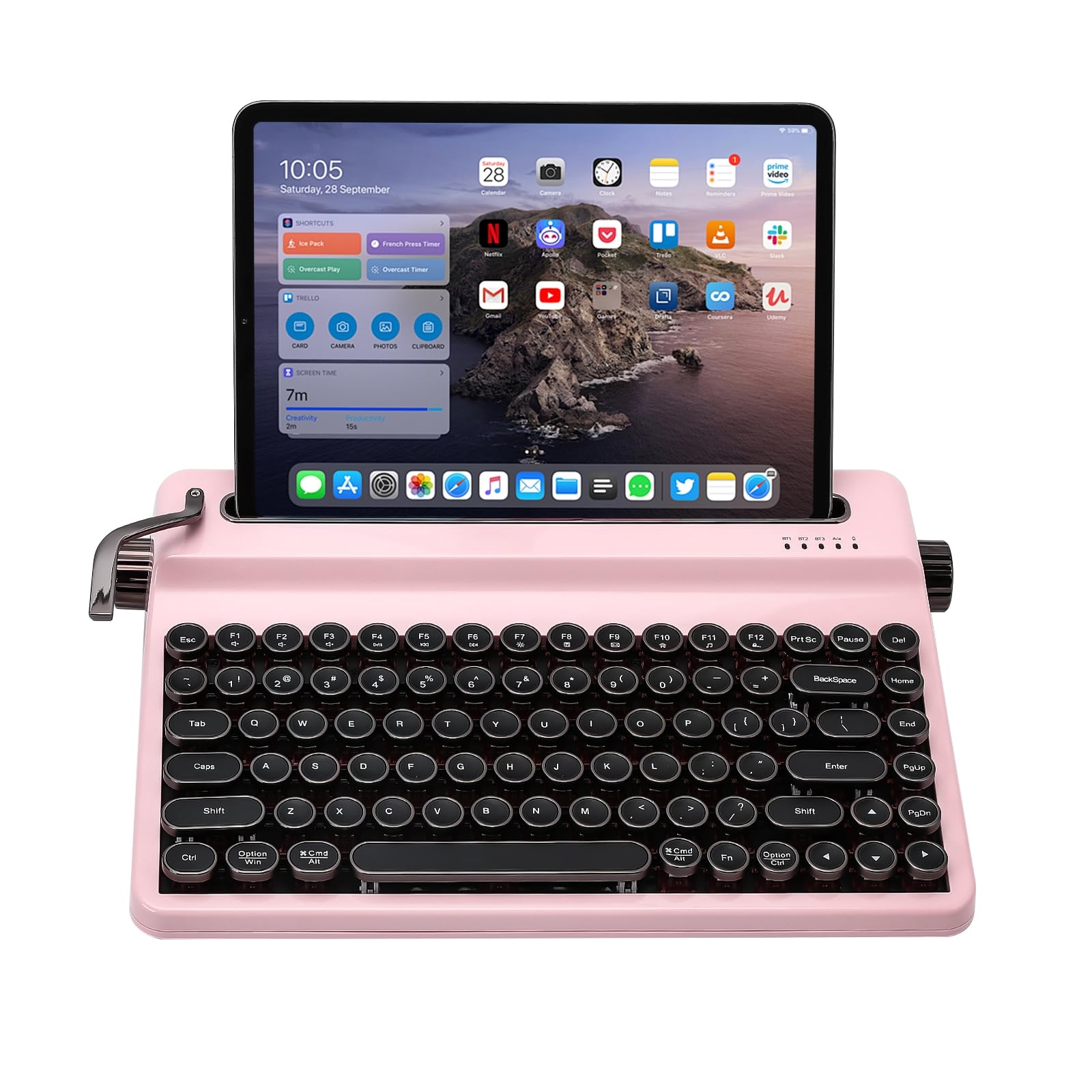 YUNZII QL75 Wireless Typewriter Hot Swap Retro Mechanical Keyboard,Punk Round Keycaps,RGB Backlit QMK/VIA Programmable,Multi-Device Keyboard with 2.4GHz/Type-C/BT5.0 (Pink, Cocoa Cream V2 Switch)