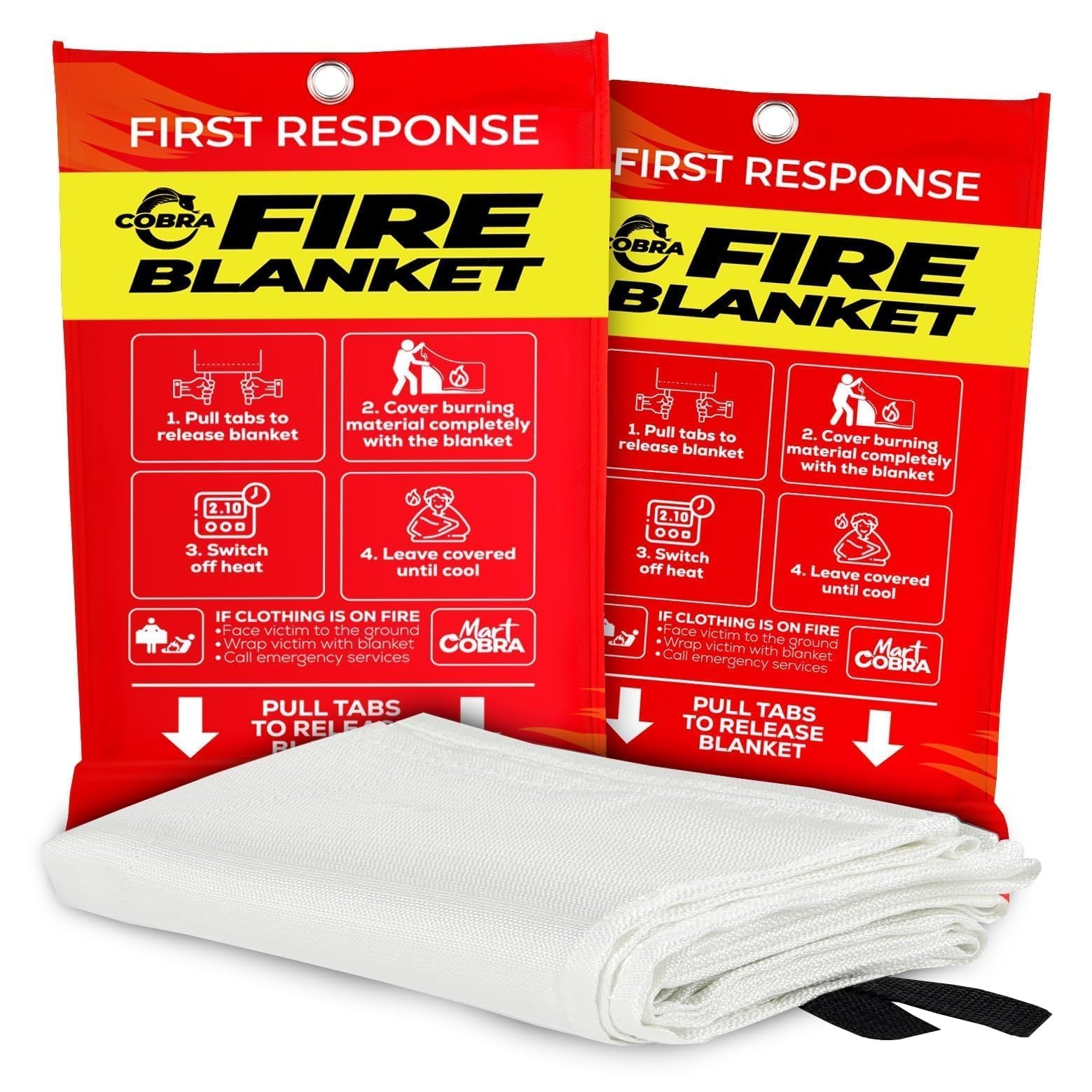 Mart Cobra Fire Blanket 2-Pack – Emergency Fire Suppression for Home & Kitchen – 40"x40" Fireproof Fiberglass Safety Blankets – Heat Resistant & Easy to Use – Smothers Grease & Electrical Fires