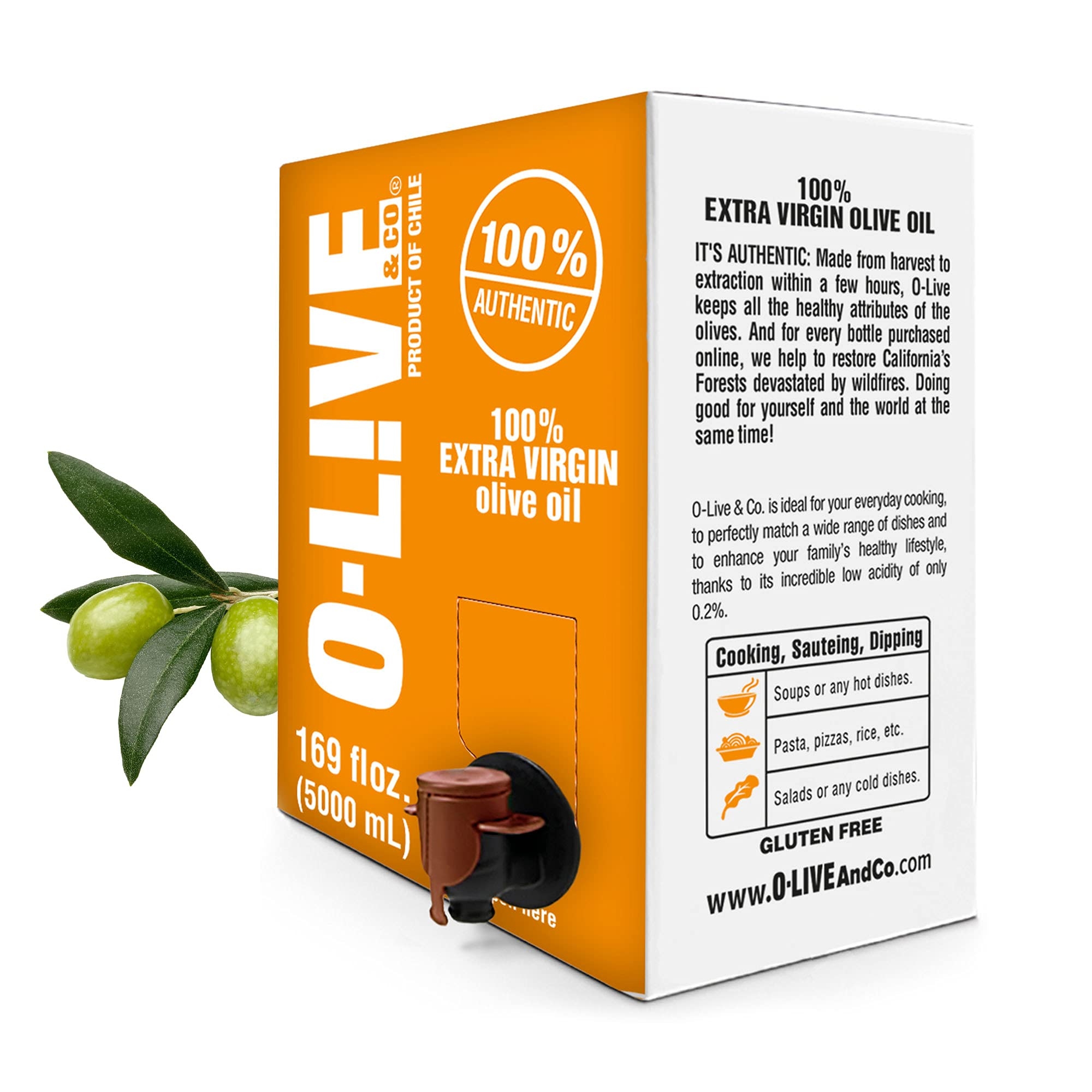 O-Live & Co. - Extra Virgin Olive Oil - Bulk - Smooth Mild and Fruity Flavor - First Cold Pressed - Estate Grown and Bottled - Perfect for Salad Dressings, Marinades, Sauteing, Stir Frying, & Baking - NON-GMO - Kosher - Gluten Free - (5L) 169 Fl Oz