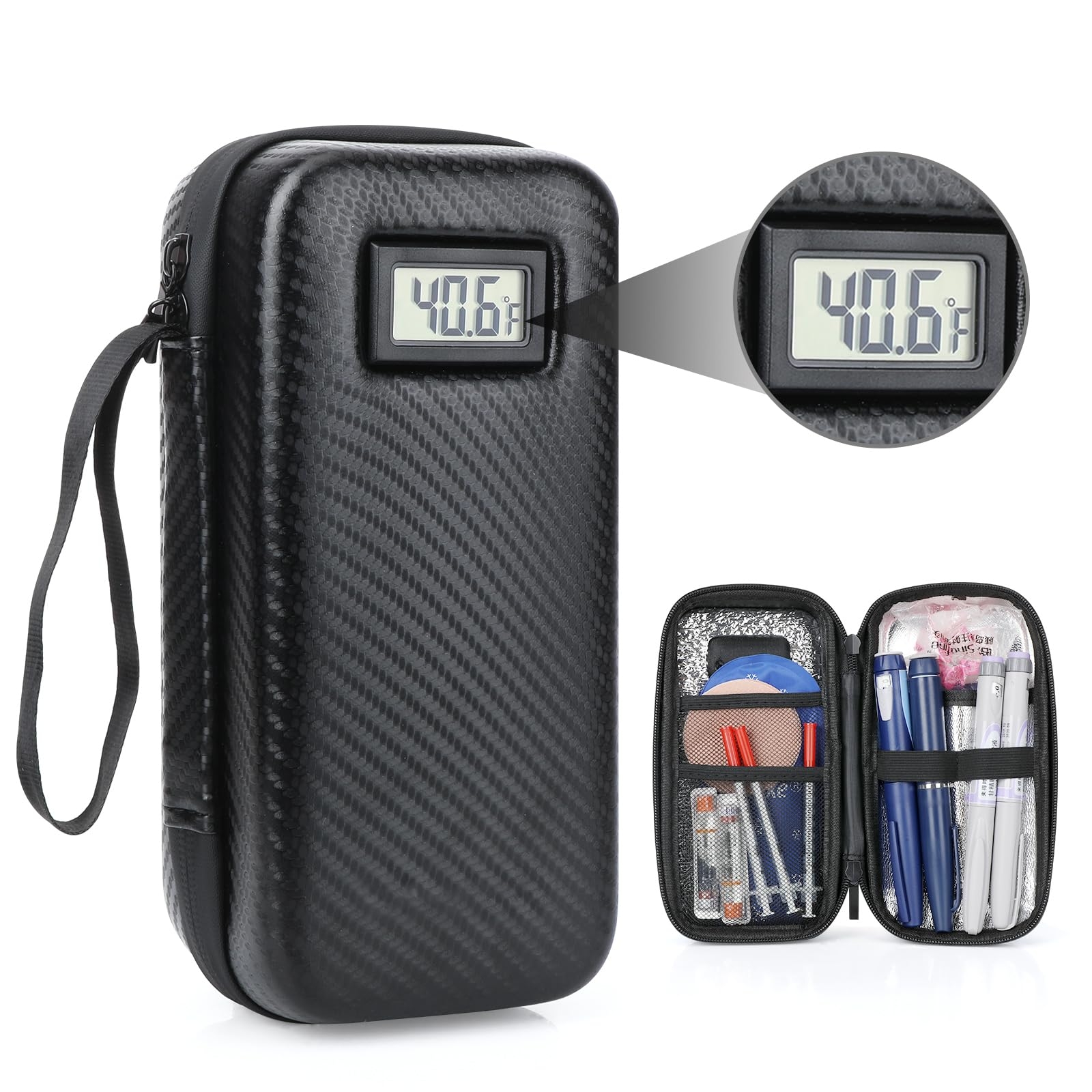 LengKe Insulin Cooler Travel Case TSA Approved, Insulin Travel Case Temperature Display, Portable Insulin Pen Cooler Travel Case for Insulin Ice Pack, Travel Diabetic Supplies (Black)