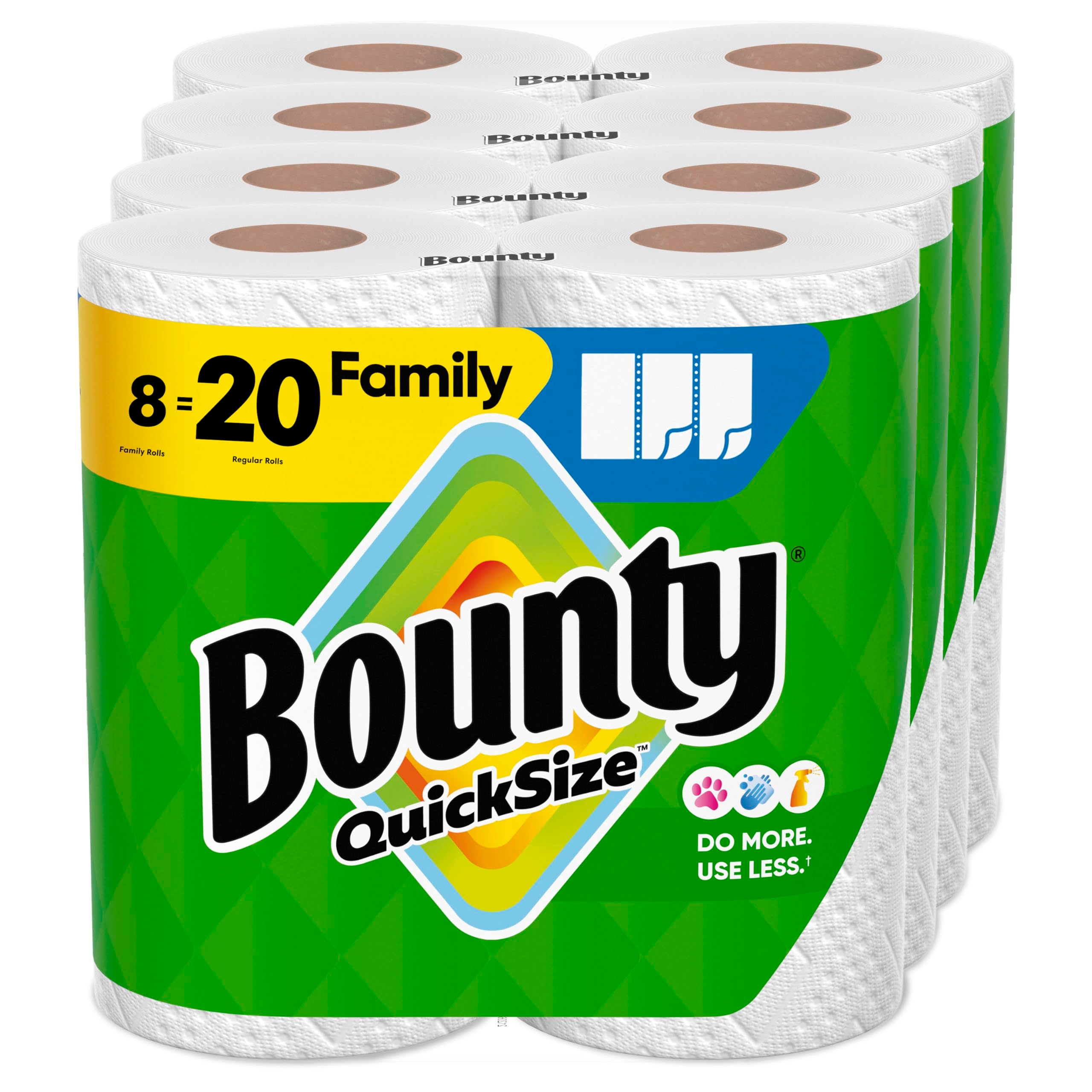 Bounty Quick Size Paper Towels, White, 8 Family Rolls = 20 Regular Rolls (Packaging May Vary)