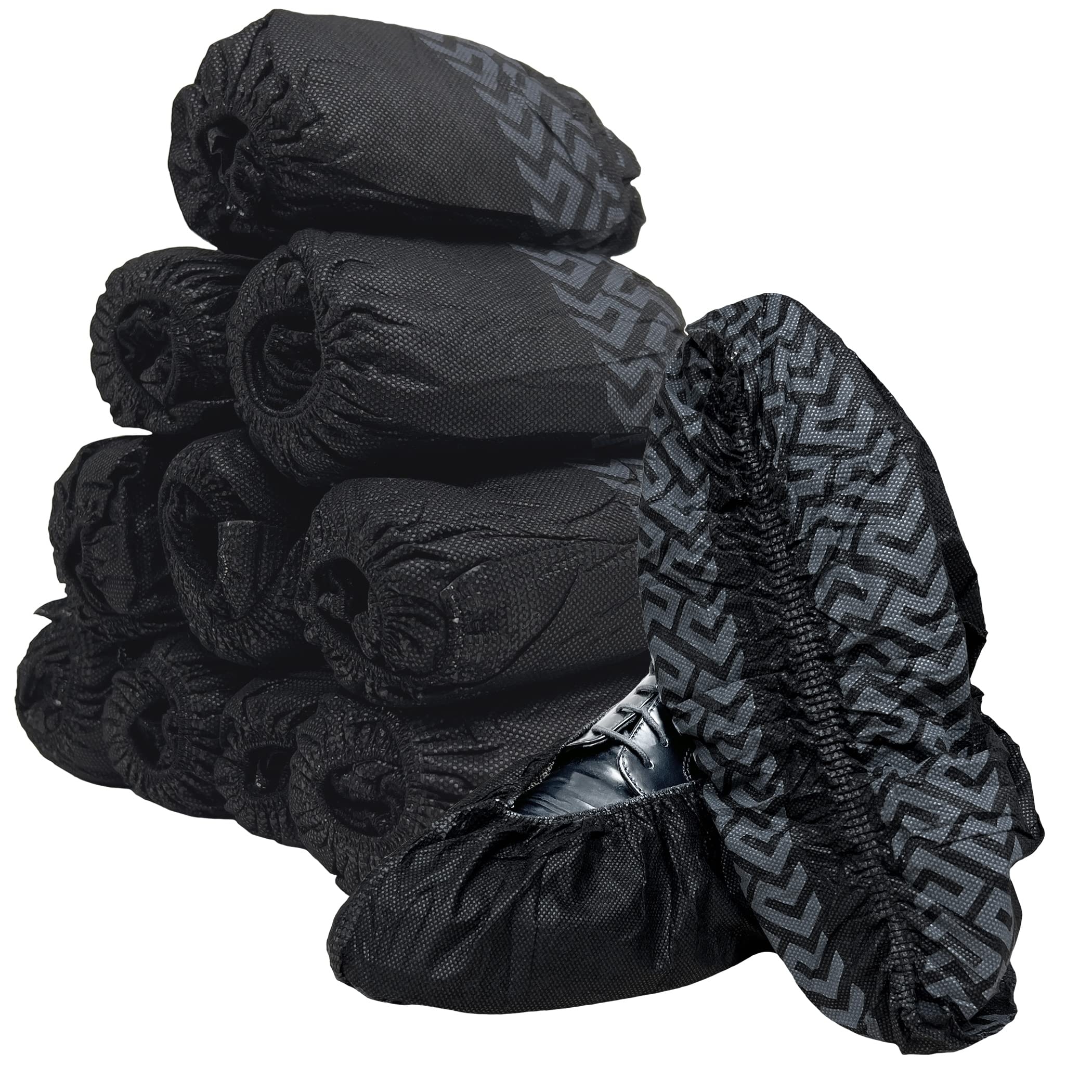 Buena Goods 100 Pack Extra Large Disposable Black Boot and Shoe Covers. Reusable Water Resistant Durable Booties with Non Slip Treads for Indoor Use. Fits US Men's Size 14 and Women's 16 Shoe Size