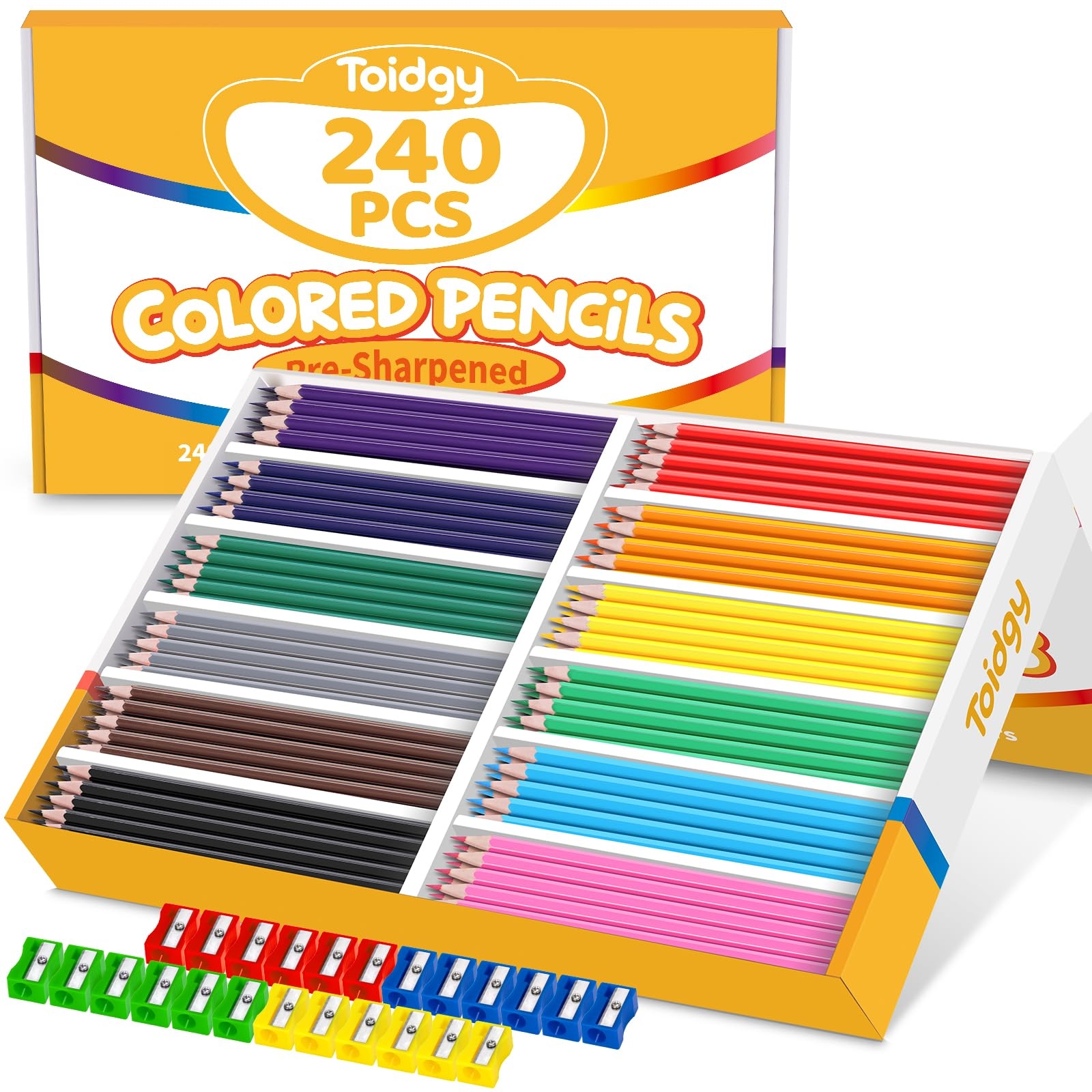 240 Packs Colored Pencils Bulk Classroom, Colored Pencils for Kids 12 Assorted Colors, Coloring Pencil Set Plus 24 Sharpeners, Pre-sharpened Color Pencils, Back to School Supplies Bulk for Teachers