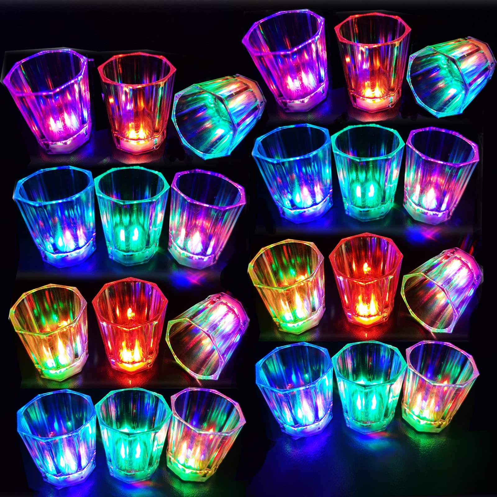 JTWKING Light Up Shot Glasses Set of 24 Party Favors Adults Shot Cups for Party LED Flash Light Up Drinking Glasses Glow in the Dark Shot Glasses for Birthday Valentine Day Weddings Festivals etc
